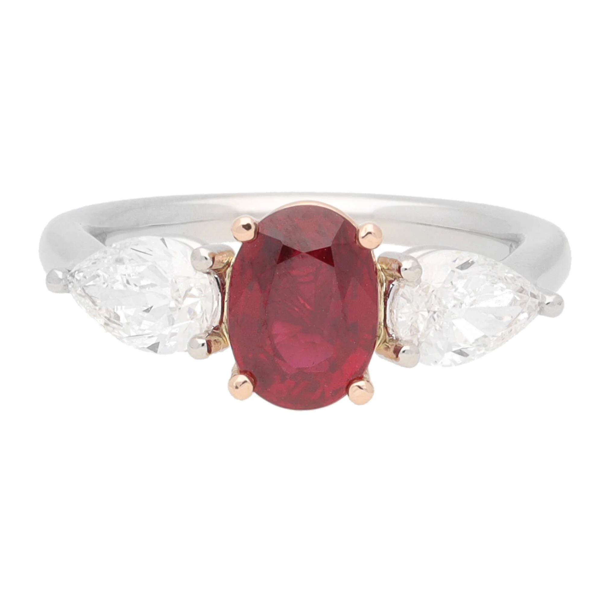 Ruby and Diamond Platinum and 18ct Rose Gold Florentine Ring - Image 3