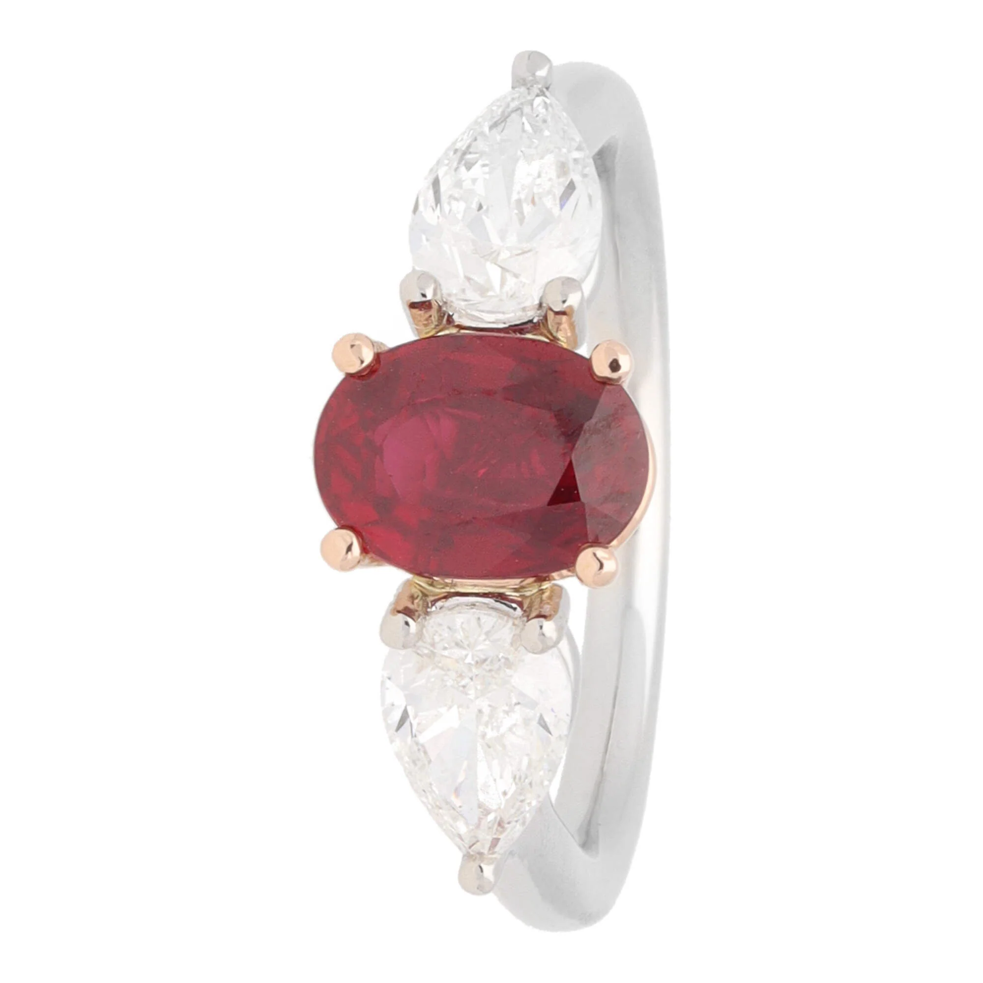 Ruby and Diamond Platinum and 18ct Rose Gold Florentine Ring - Image 4