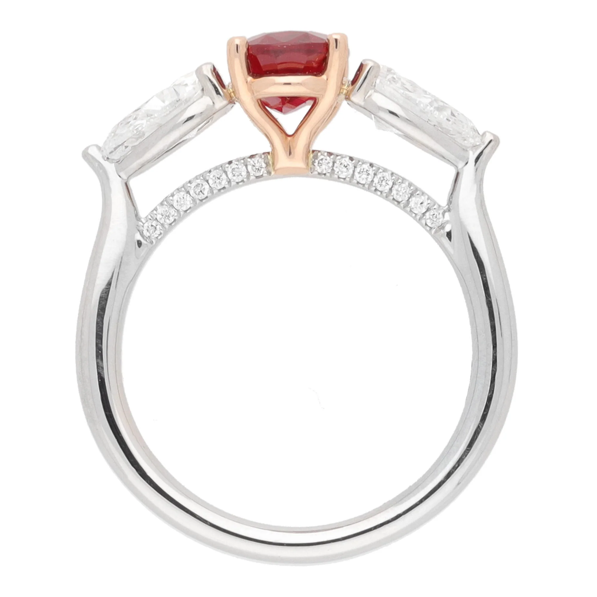 Ruby and Diamond Platinum and 18ct Rose Gold Florentine Ring - Image 8