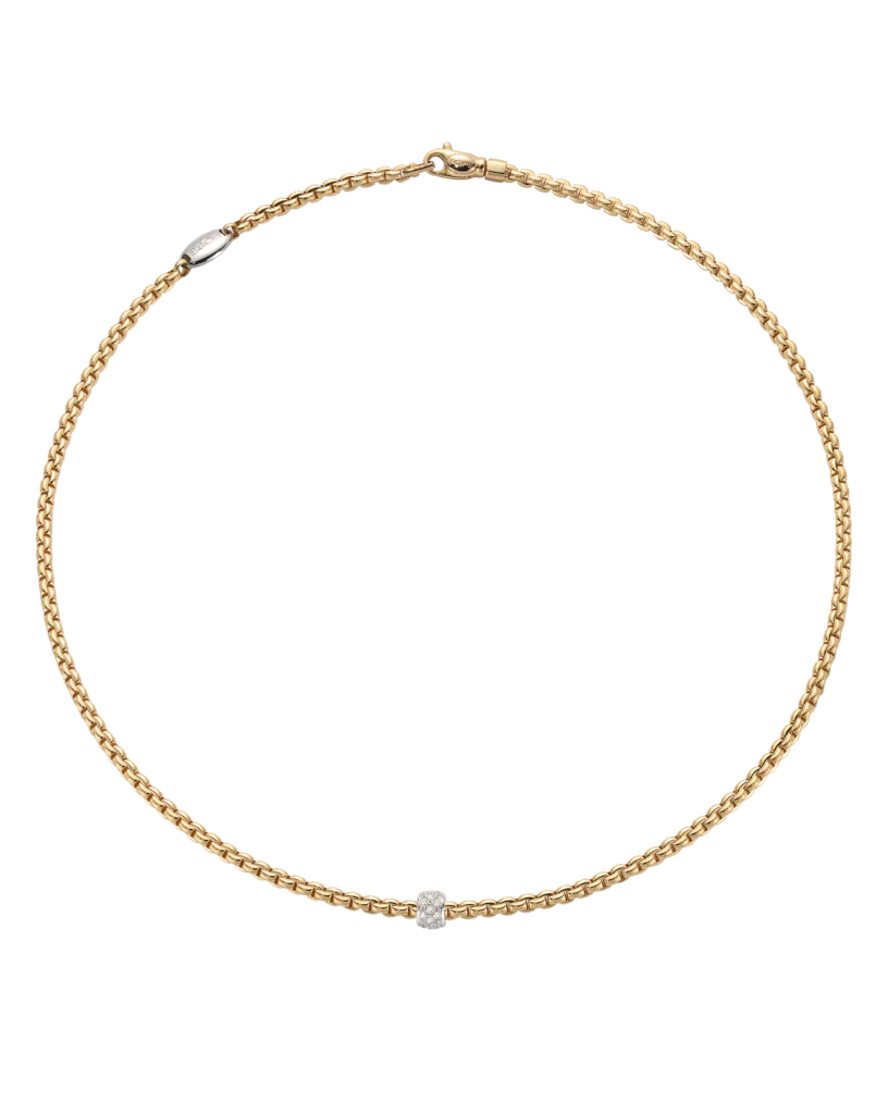 Fope Eka 18ct Yellow Gold 0.19ct Diamond Set Necklace 43cm