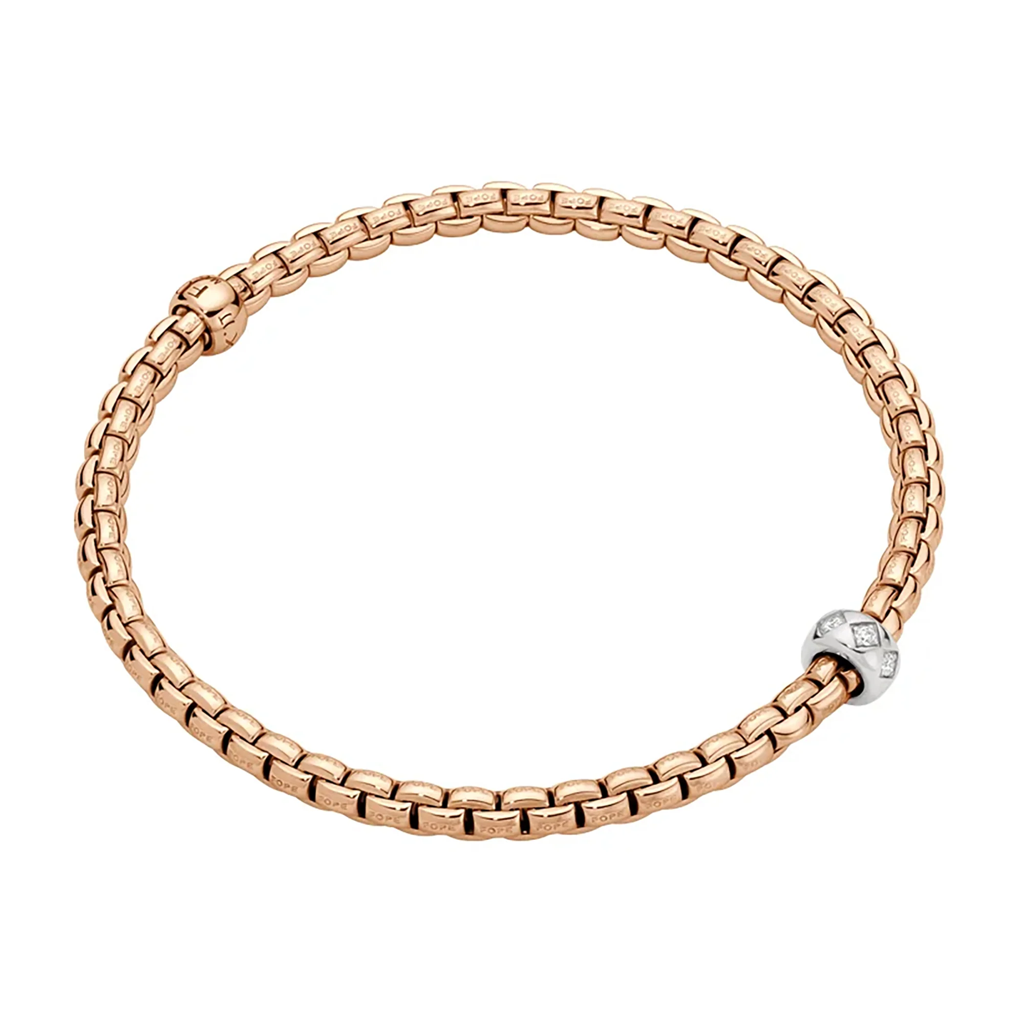 FOPE Flex'it Eka 18ct Rose and White Gold 0.12ct Diamond Set Bracelet Medium
