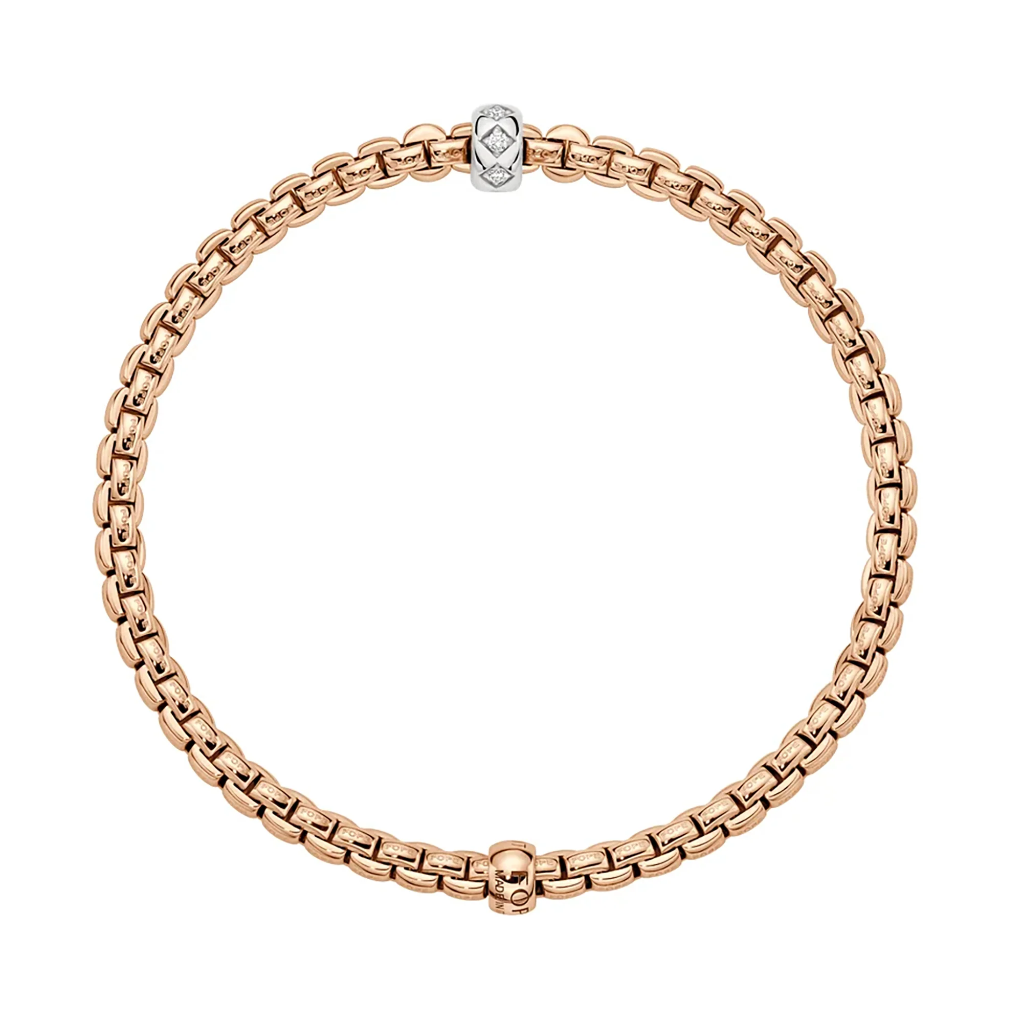 FOPE Flex'it Eka 18ct Rose and White Gold 0.12ct Diamond Set Bracelet Medium - Image 2