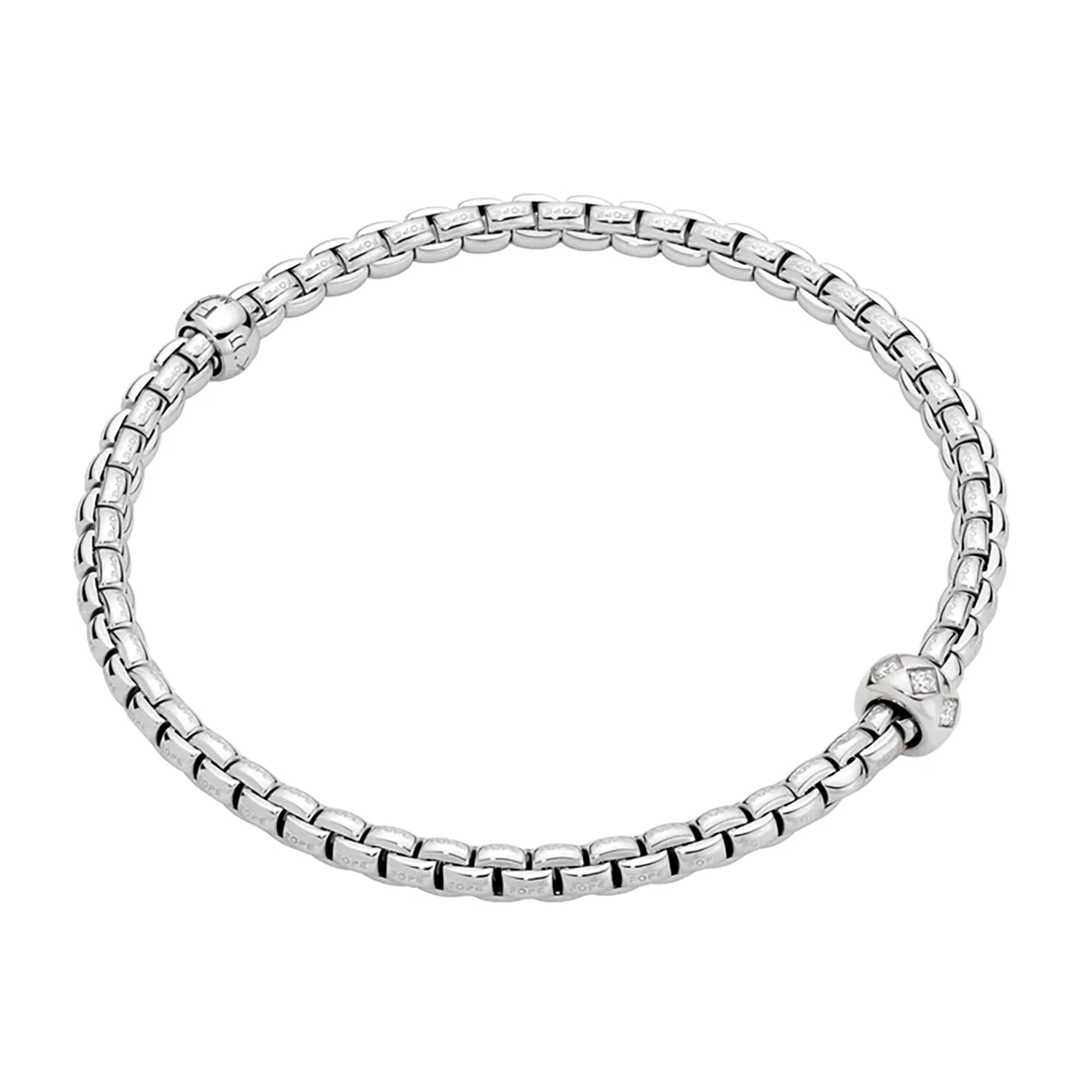 FOPE Flex'it Eka 18ct White Gold 0.12ct Diamond Set Bracelet Medium
