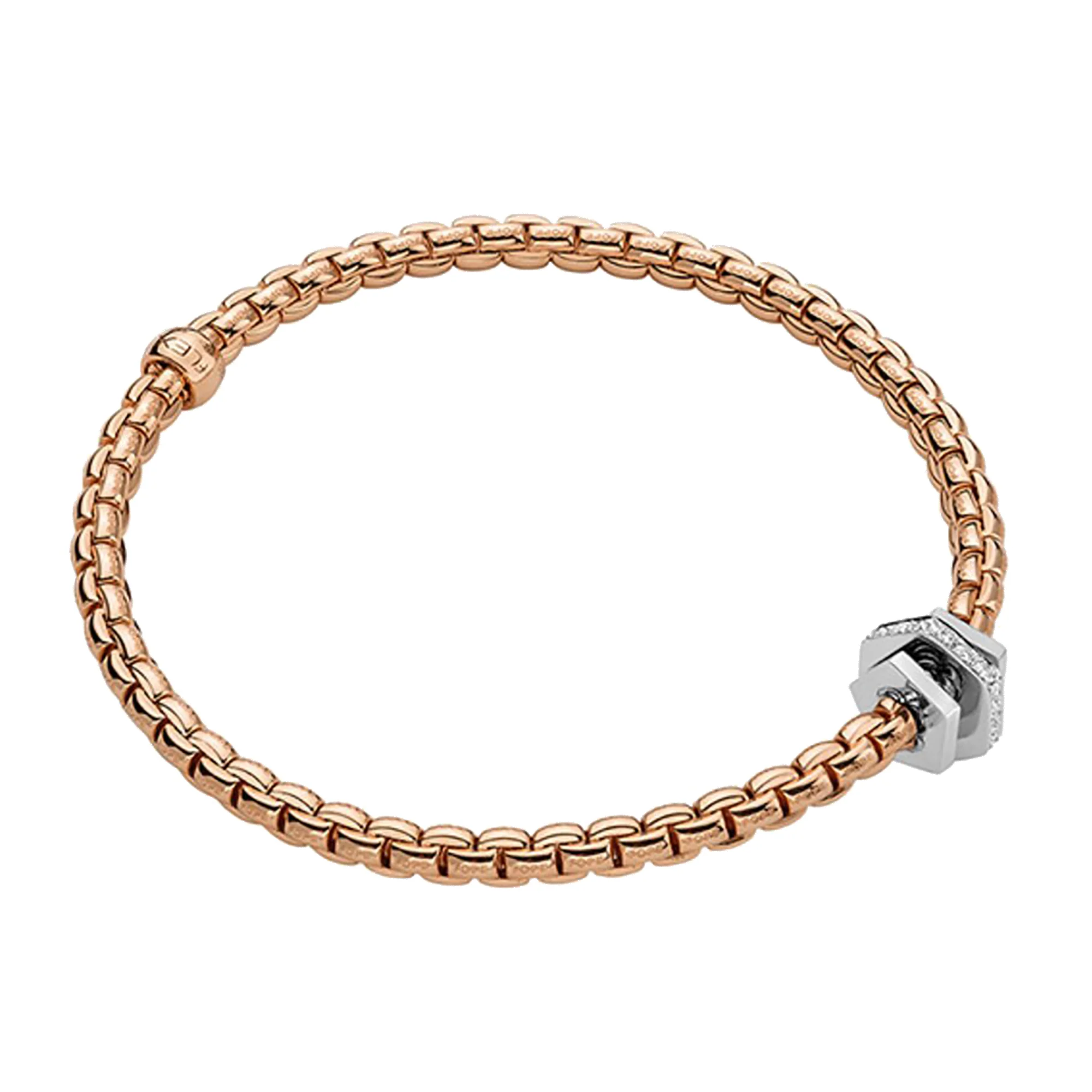 FOPE Flex'it Eka Tiny 18ct Rose and White Gold Diamond Set Bracelet Medium