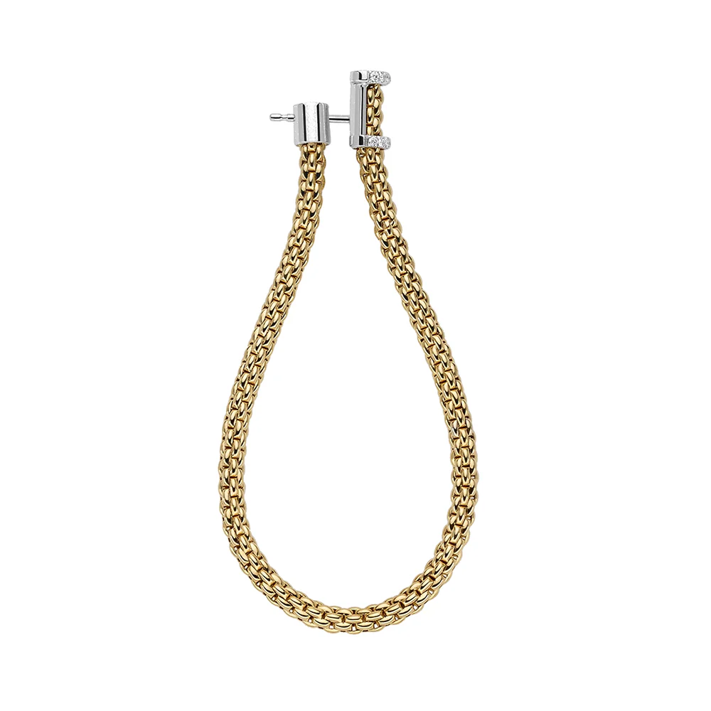 FOPE Flex'it Essentials 18ct Yellow and White Gold 0.17ct Diamond Set Medium Hoop Earrings - Image 2