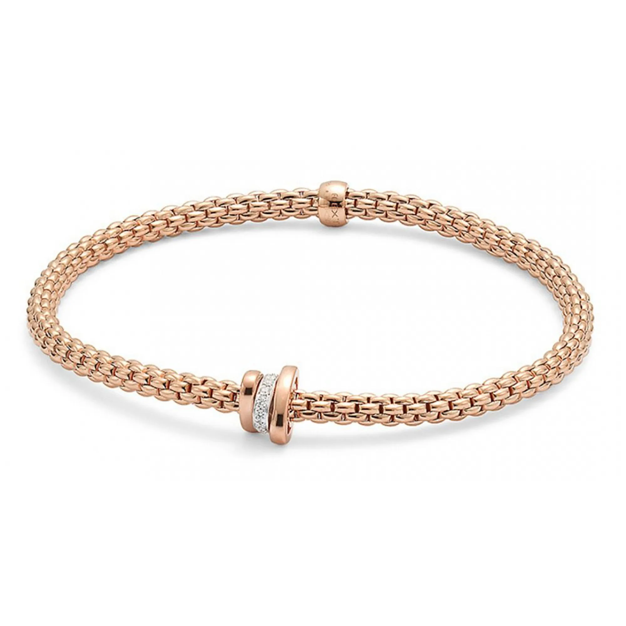 FOPE Flex'it Prima 18ct Rose and White Gold 0.10ct Diamond Set Bracelet Large