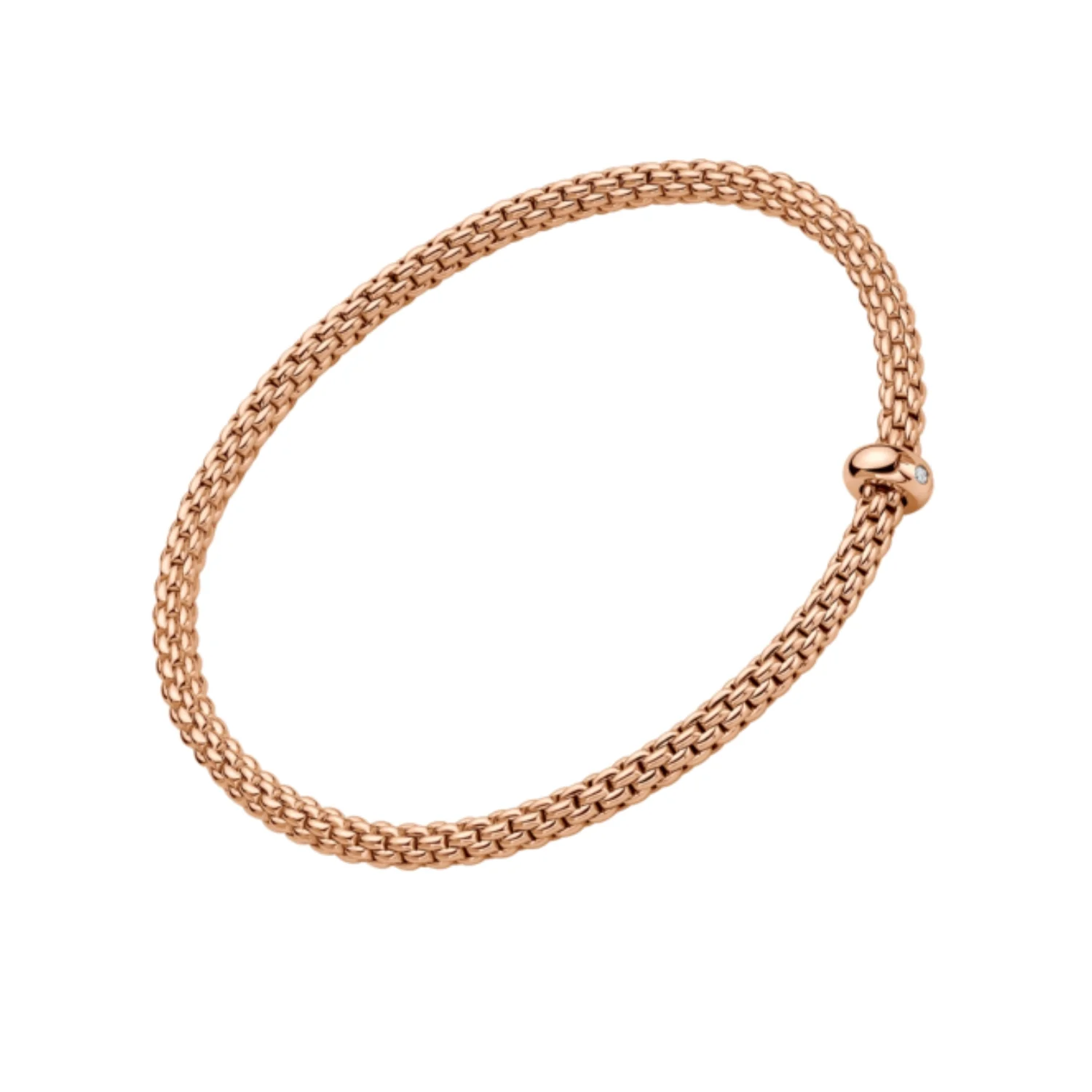 Fope Flex'It Prima 18ct Rose Gold 0.01ct Diamond Set Bracelet Medium
