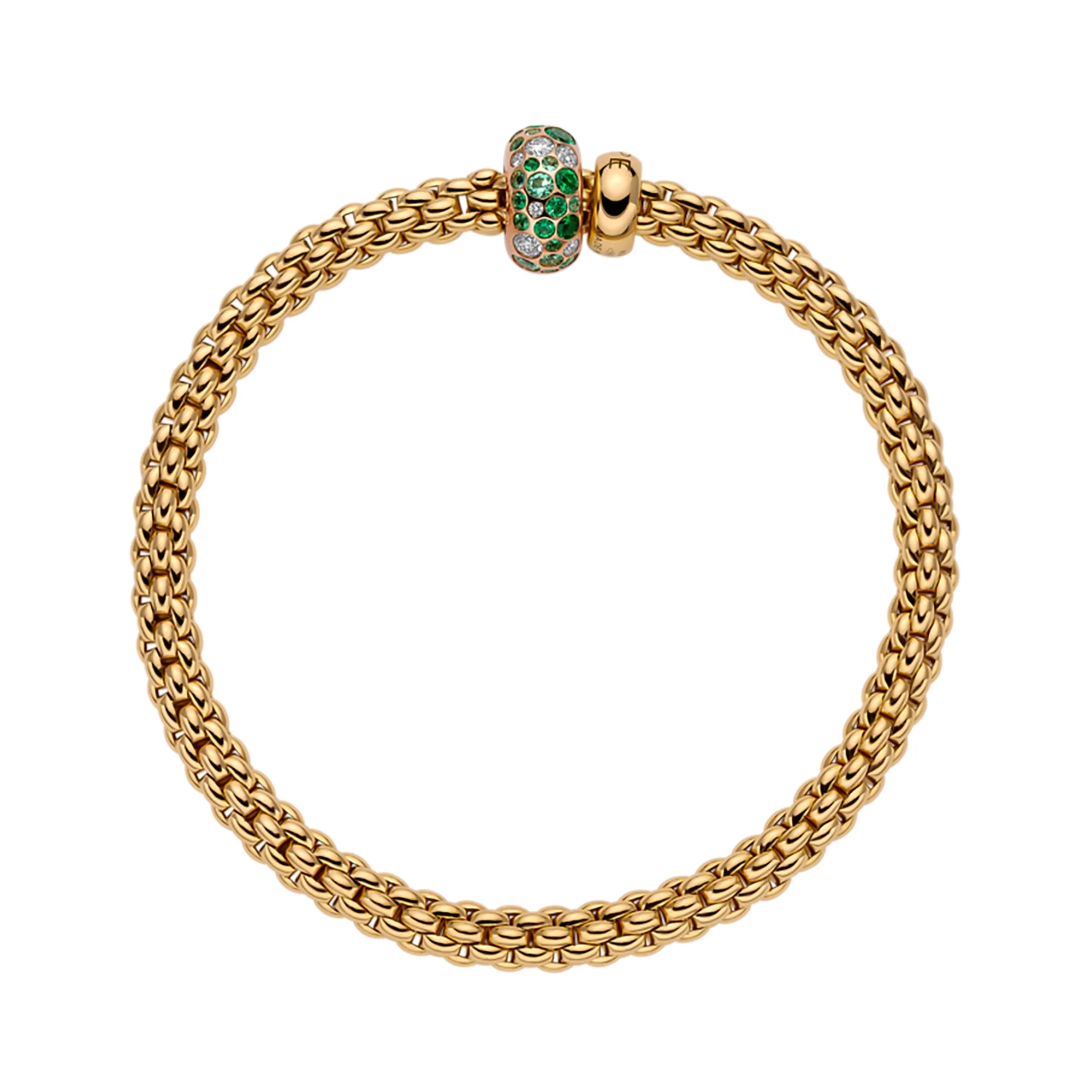 FOPE Flex'it Solo 18ct Yellow Gold Emerald and 0.28ct Diamond Set Bracelet Medium - Image 2