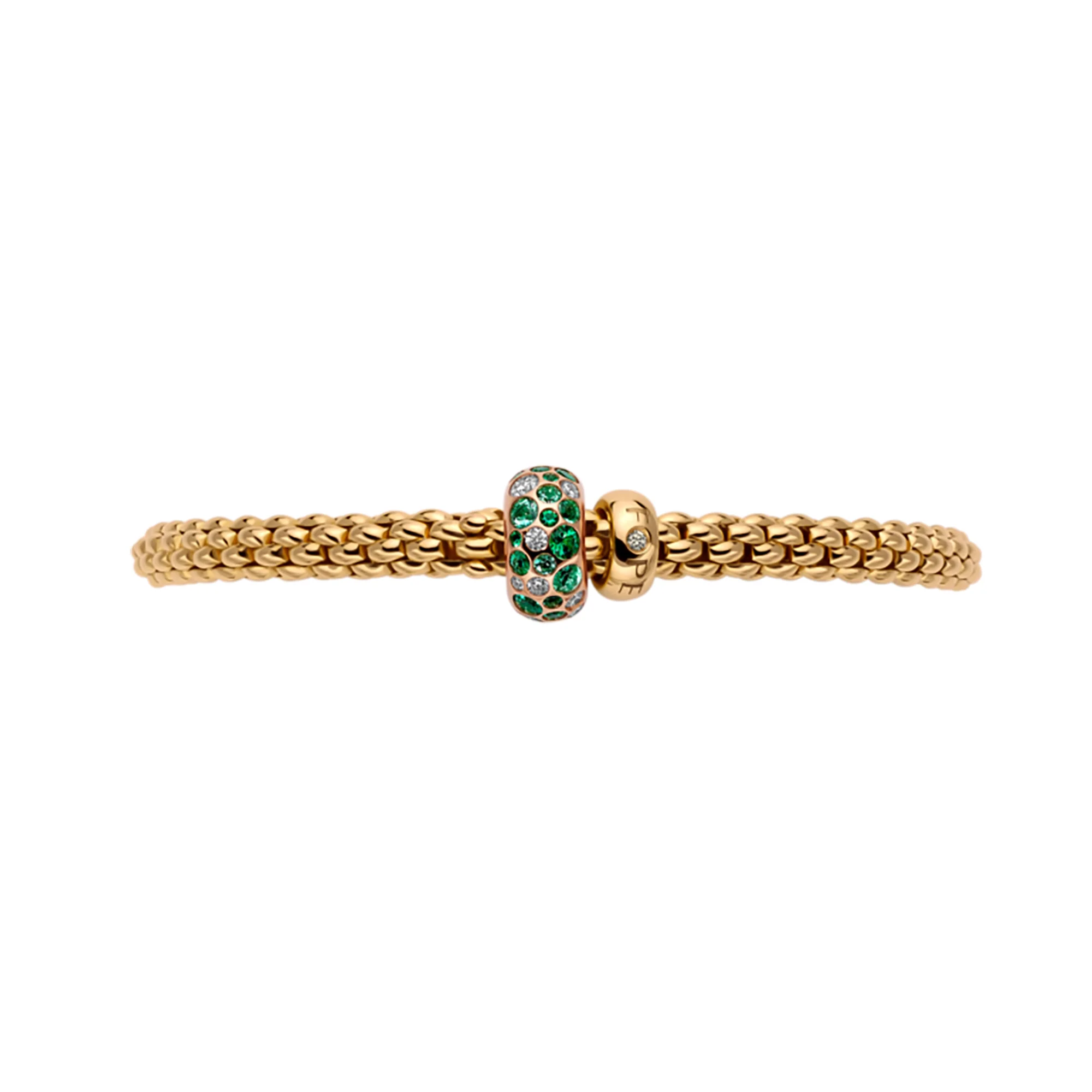 FOPE Flex'it Solo 18ct Yellow Gold Emerald and 0.28ct Diamond Set Bracelet Medium - Image 3