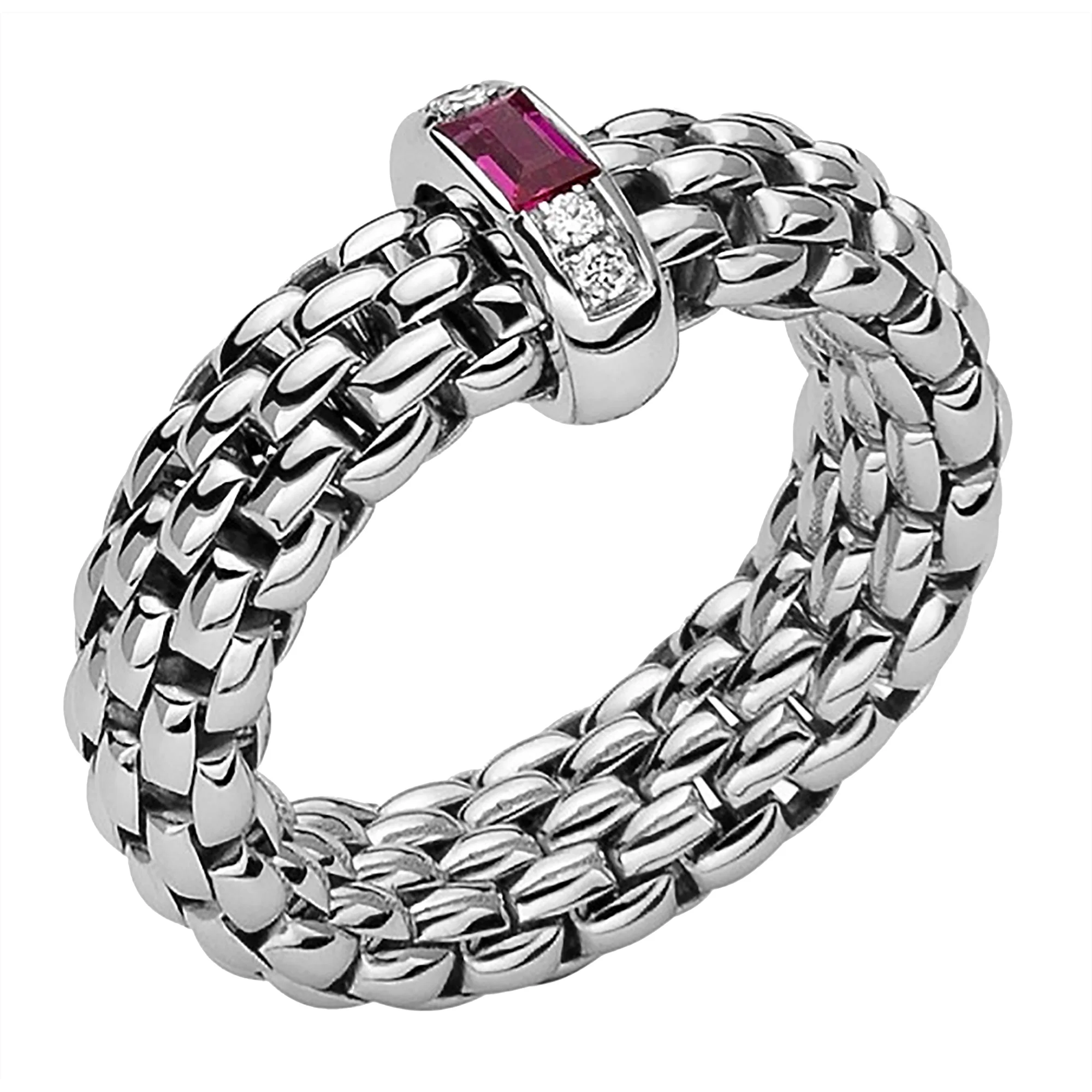 FOPE Flex'it Vendome 18ct White Gold Ruby and Diamond Ring Medium