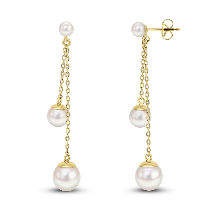 Freshwater Pearl 9ct Yellow Gold Double Drop Earrings - Image 2