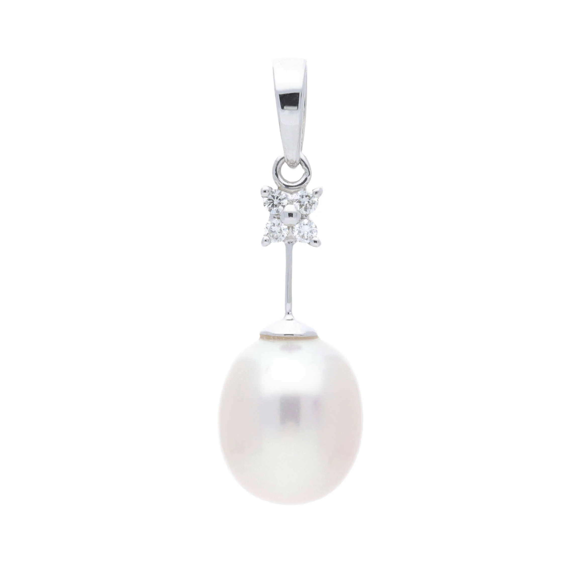Freshwater Pearl and Diamond 9ct White Gold Pendant