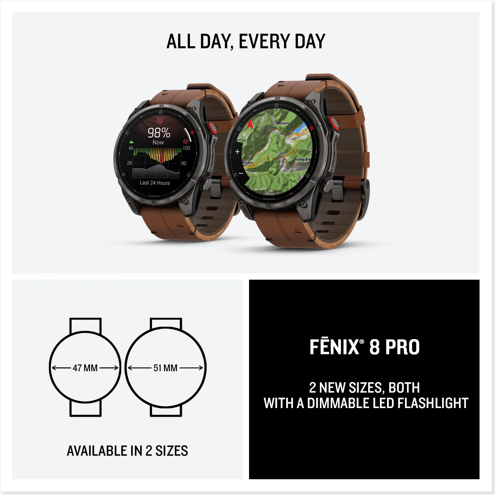Garmin Fenix 8 Pro 47mm AMOLED Sapphire, Carbon Grey DLC Chestnut Leather Titanium Watch 010-03198-40 - Image 7