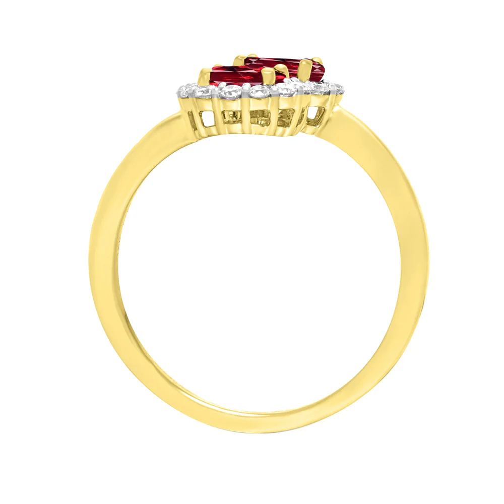 Garnet and Diamond Oval Crossover 9ct Yellow Gold Cluster Ring - Image 2