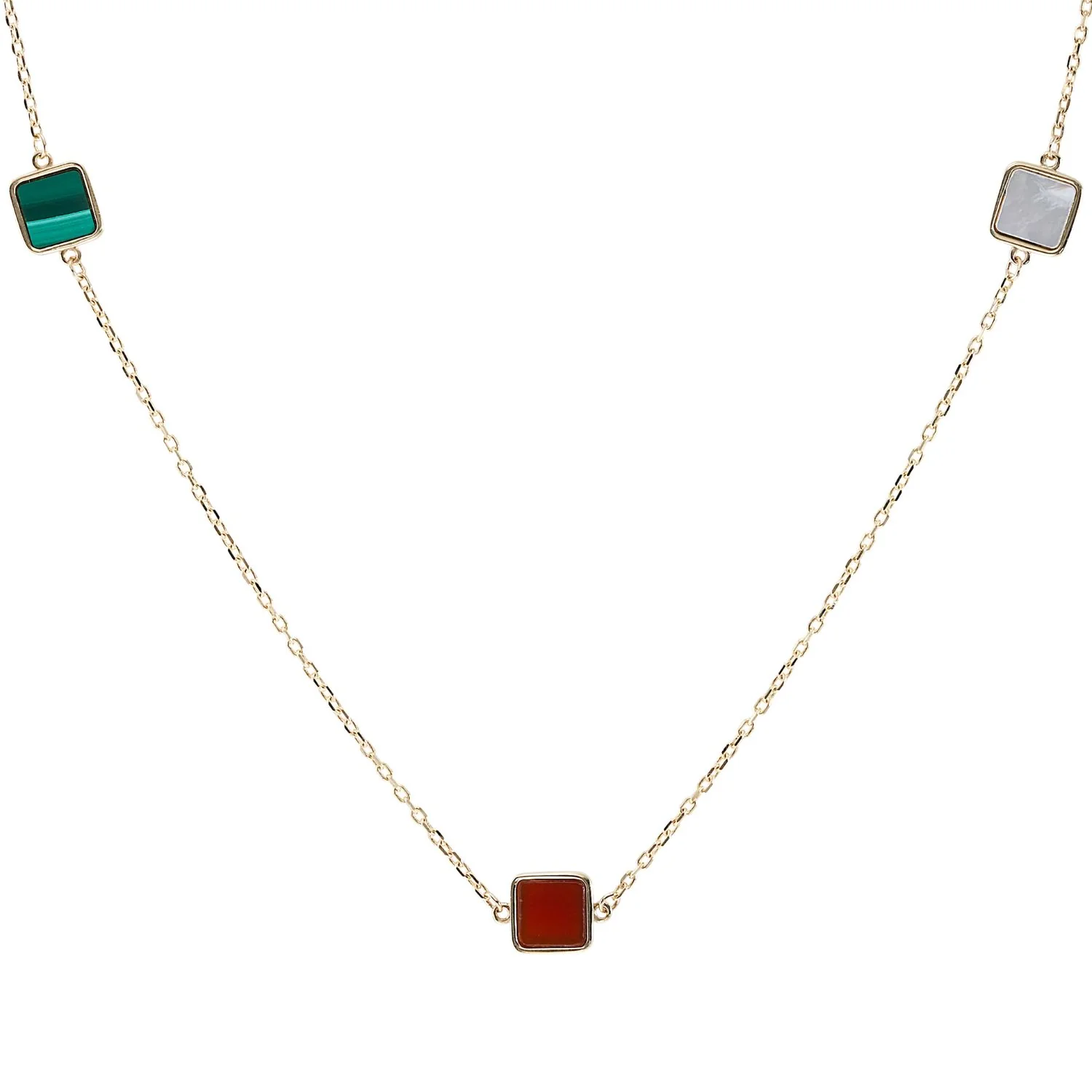 Gemstone Station Link 9ct Yellow Gold Necklace - Image 2