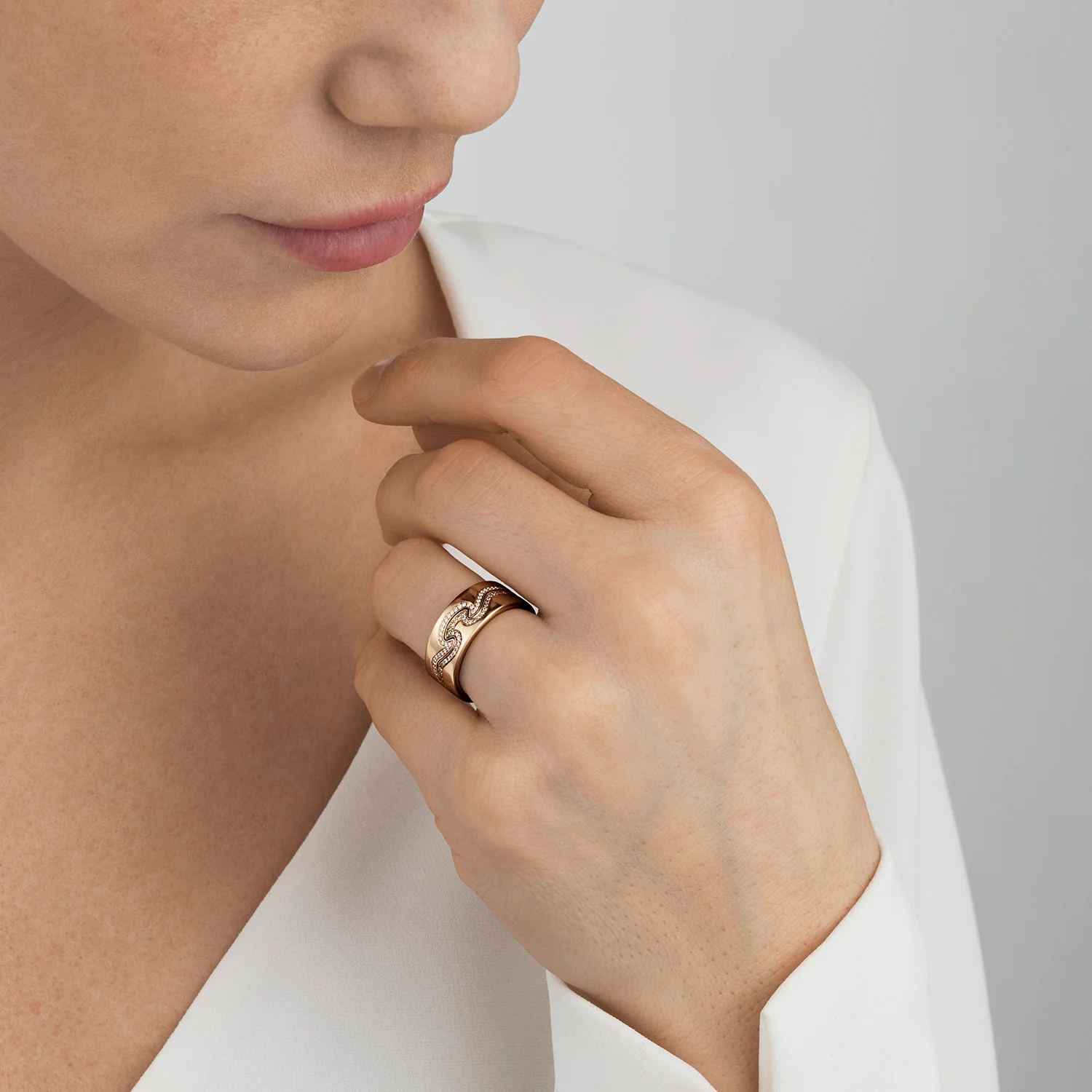 Georg Jensen FUSION 18ct Rose Gold Diamond End Ring Size 56 (O½) - Image 6