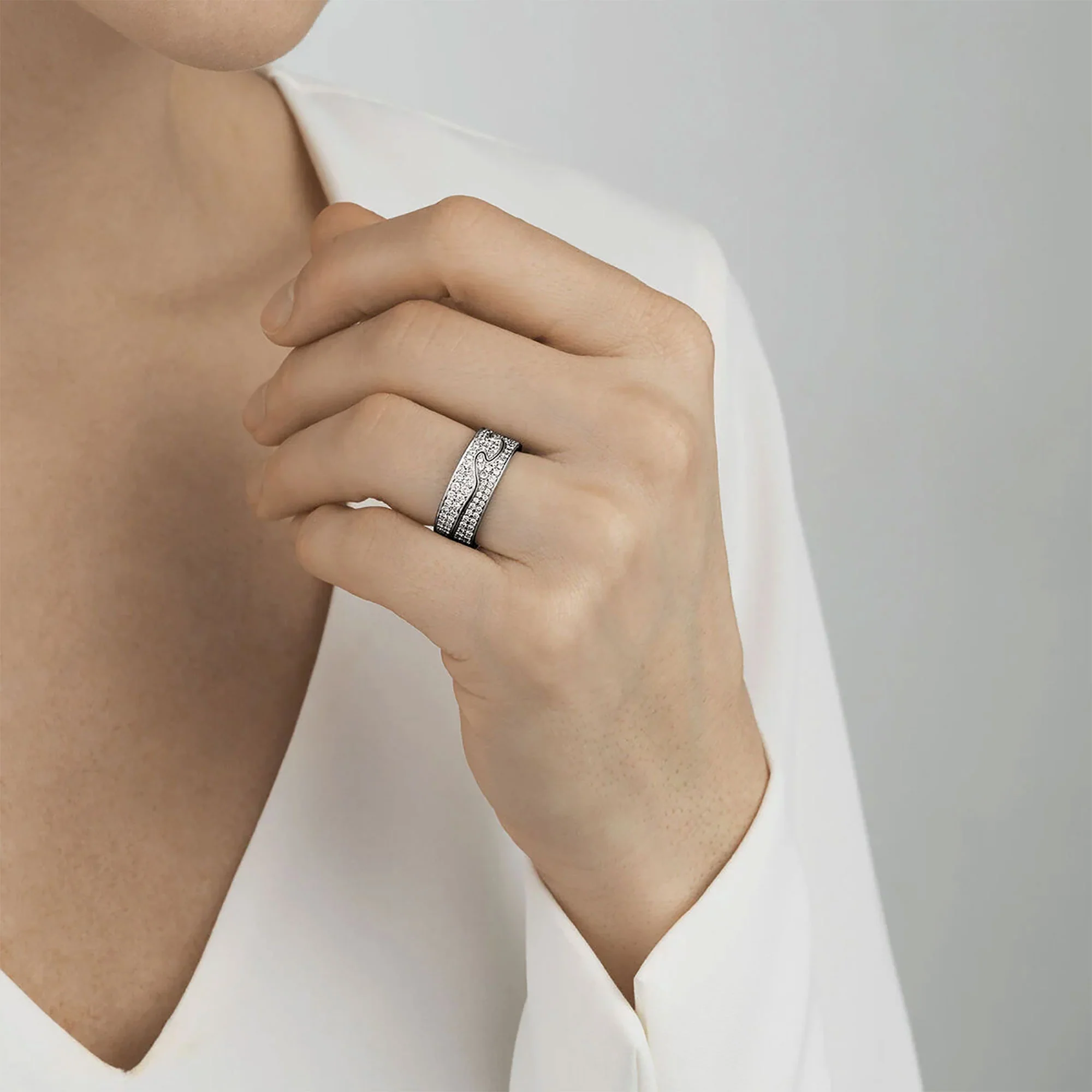 Georg Jensen FUSION 18ct White Gold Diamond End Ring Size 56 (O½) - Image 2