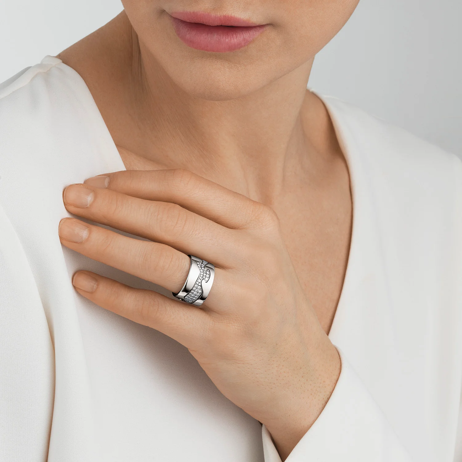 Georg Jensen FUSION 18ct White Gold End Ring Size 56 (O½) - Image 7
