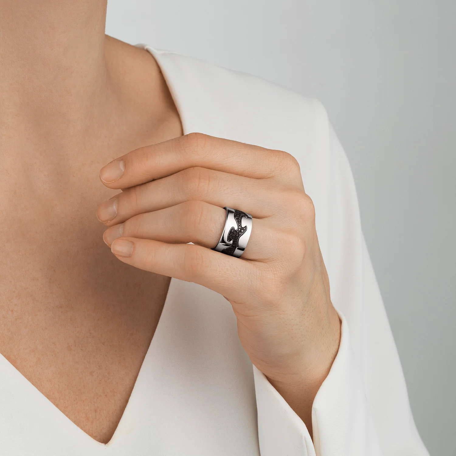 Georg Jensen FUSION 18ct White Gold End Ring Size 56 (O½) - Image 9