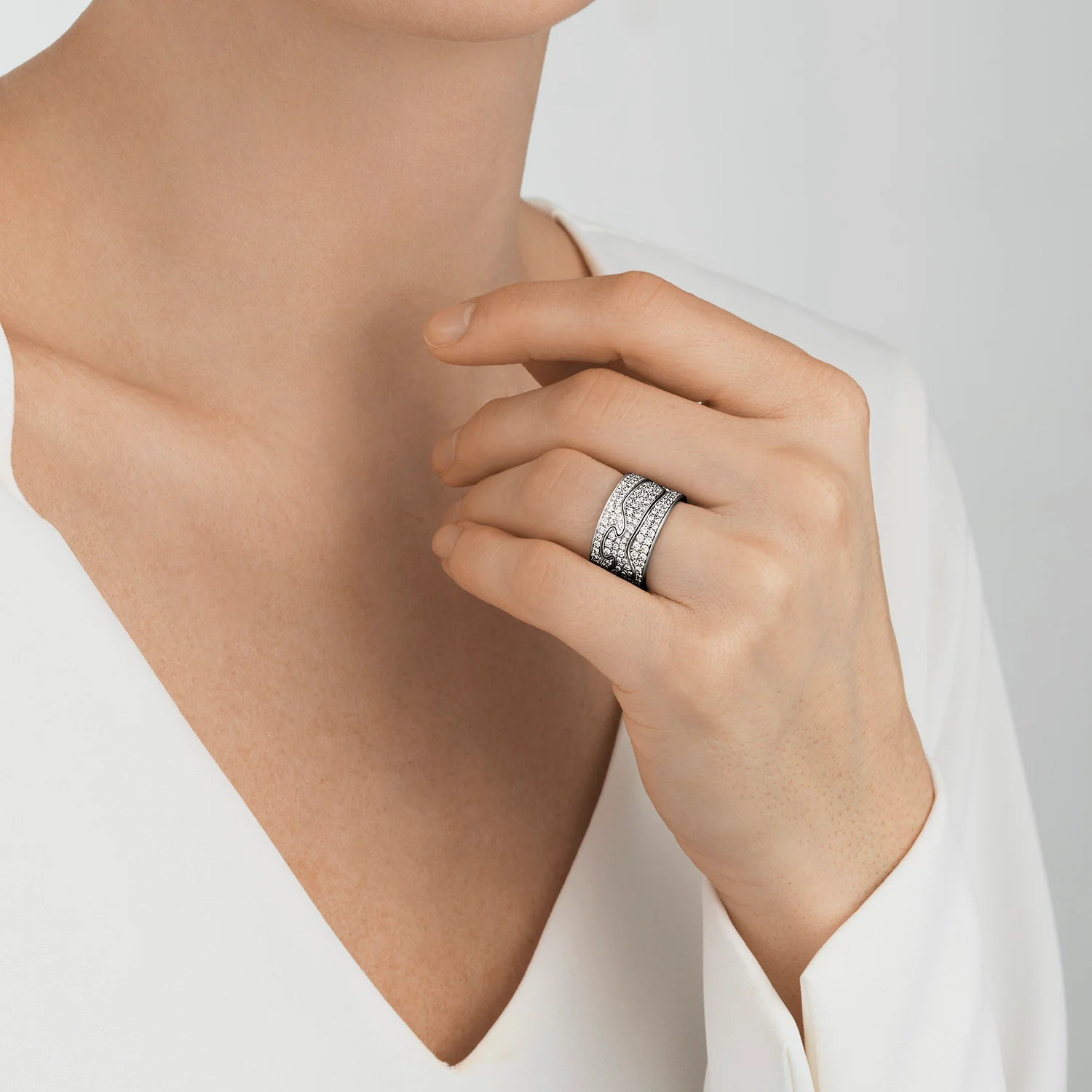 Georg Jensen FUSION 18ct White Gold Diamond Centre Ring Size 56 (O½) - Image 6