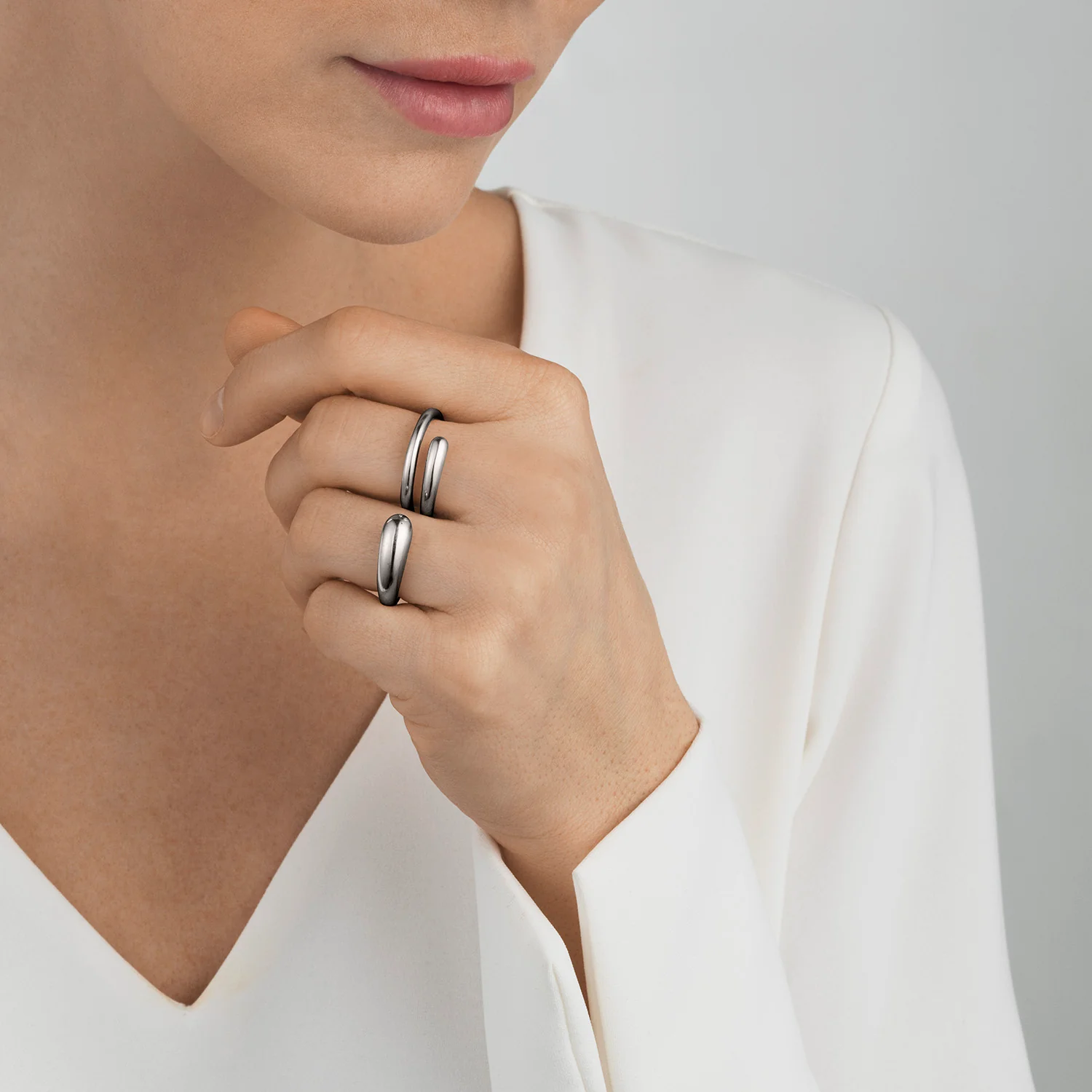 Georg Jensen MERCY Sterling Silver Double Ring Size 55 (O) - Image 4