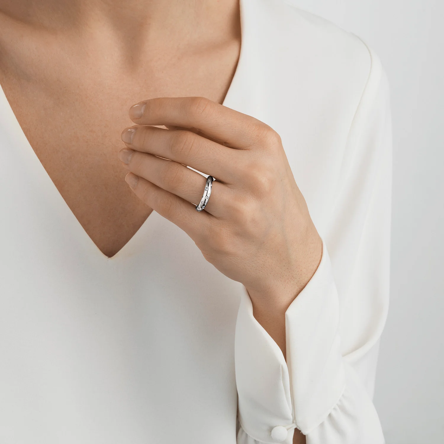 Georg Jensen OFFSPRING Diamond Sterling Silver Ring Size 56-57 (P) - Image 2