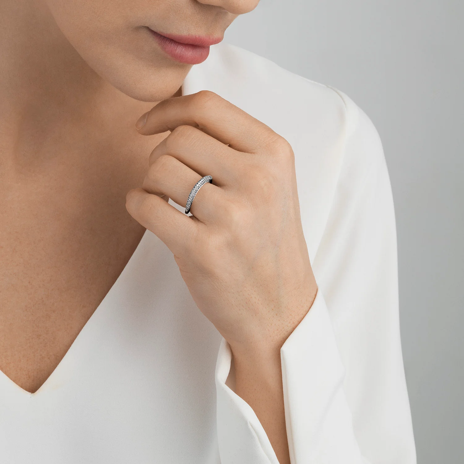Georg Jensen OFFSPRING Sterling Silver Diamond Ring Size 56-57 (P) - Image 4