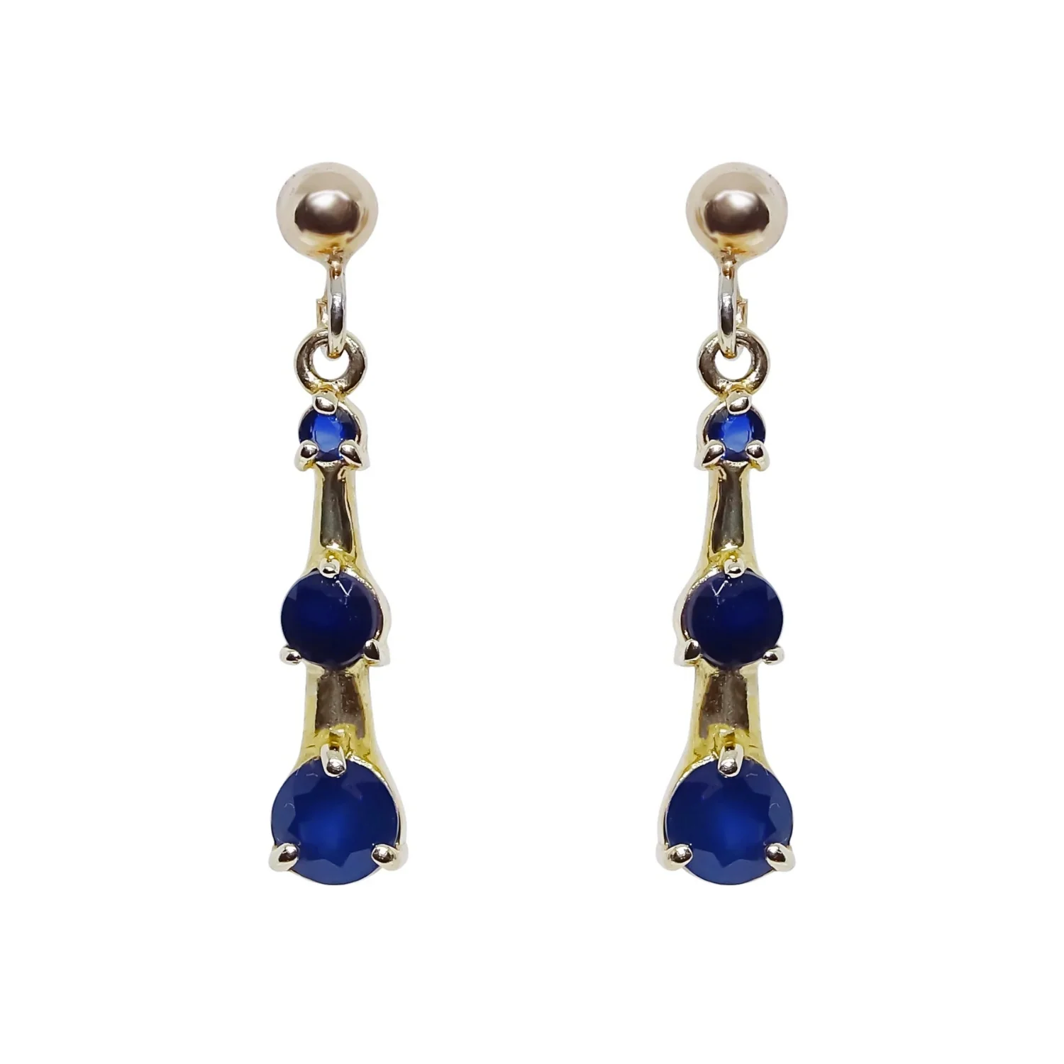 Graduated Sapphire 9ct Yellow Gold Drop Earrings