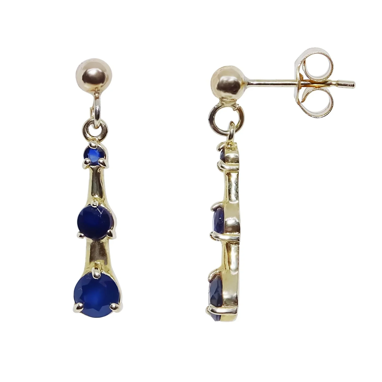 Graduated Sapphire 9ct Yellow Gold Drop Earrings - Image 2
