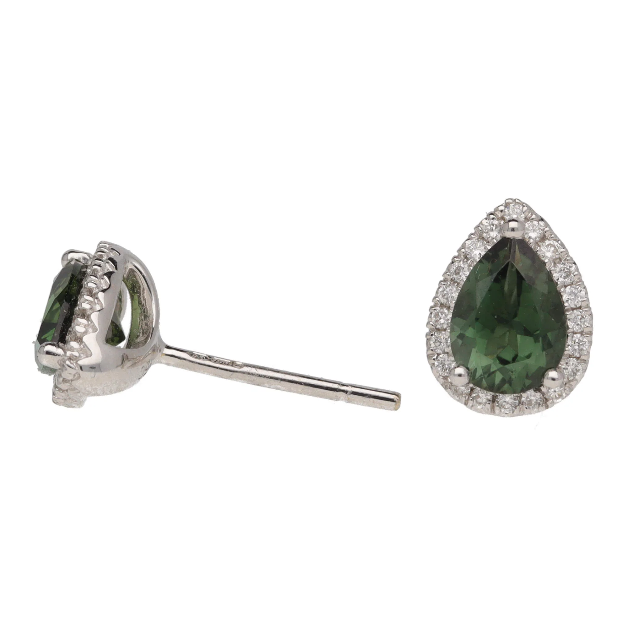 Green Tourmaline and Diamond 18ct White Gold Earrings - Image 2