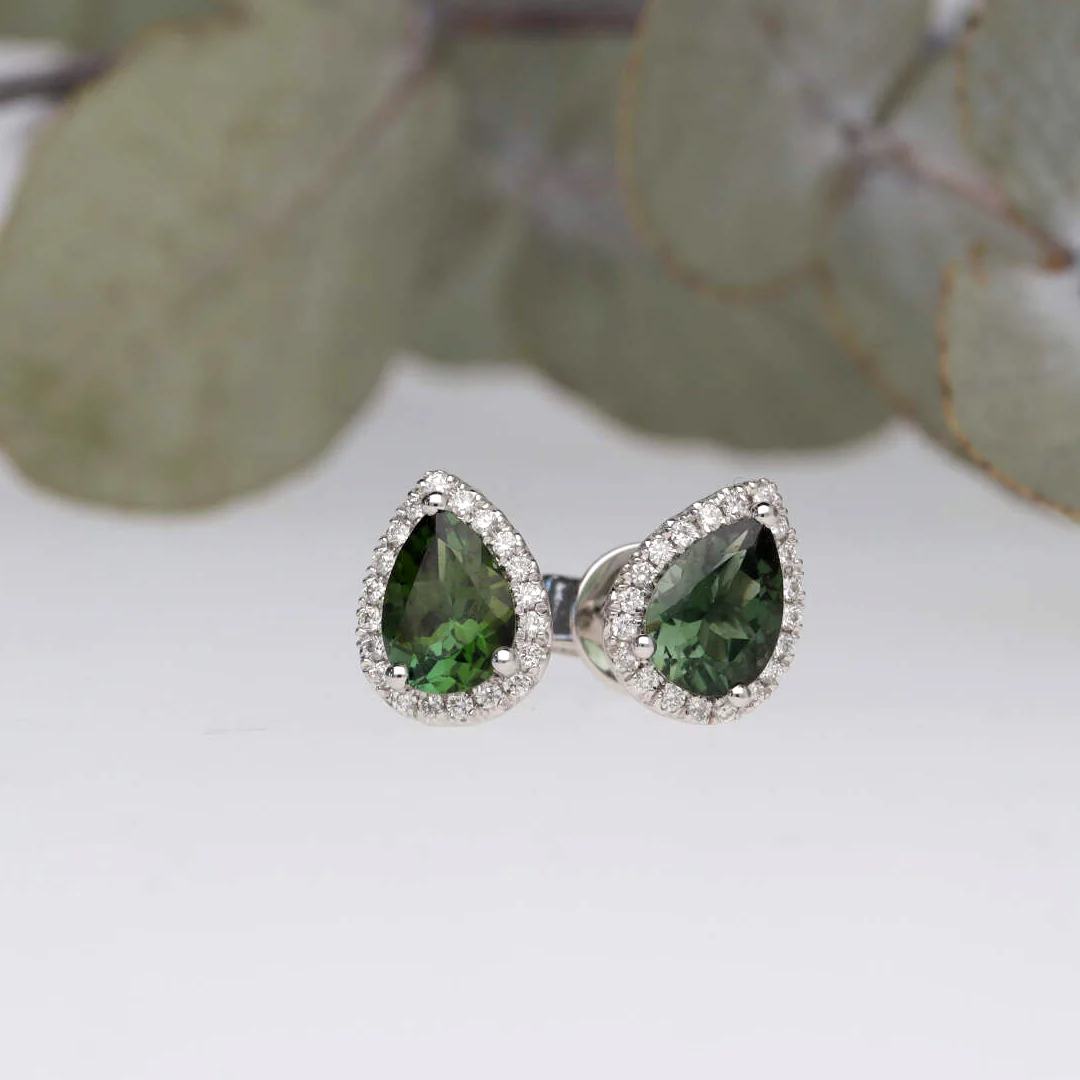 Green Tourmaline and Diamond 18ct White Gold Earrings - Image 3