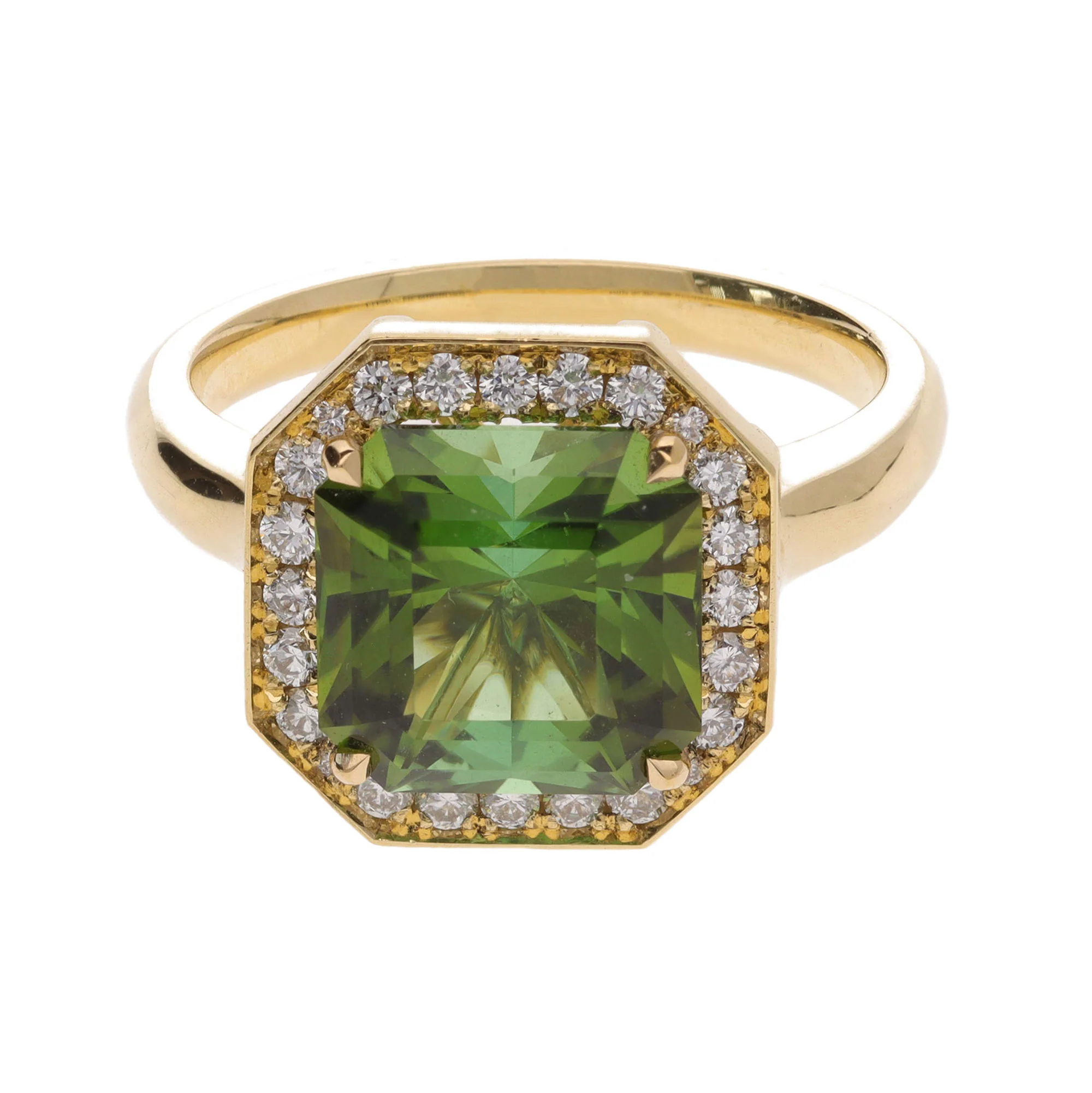 Green Tourmaline and Diamond 18ct Yellow Gold Cluster Ring - Image 2