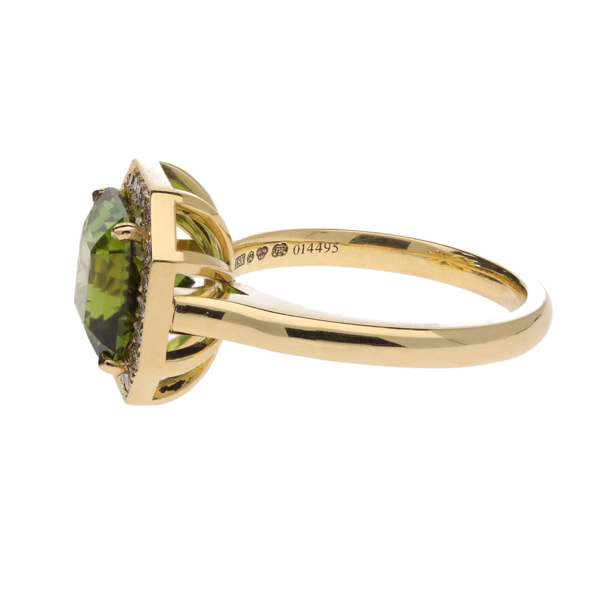 Green Tourmaline and Diamond 18ct Yellow Gold Cluster Ring - Image 3