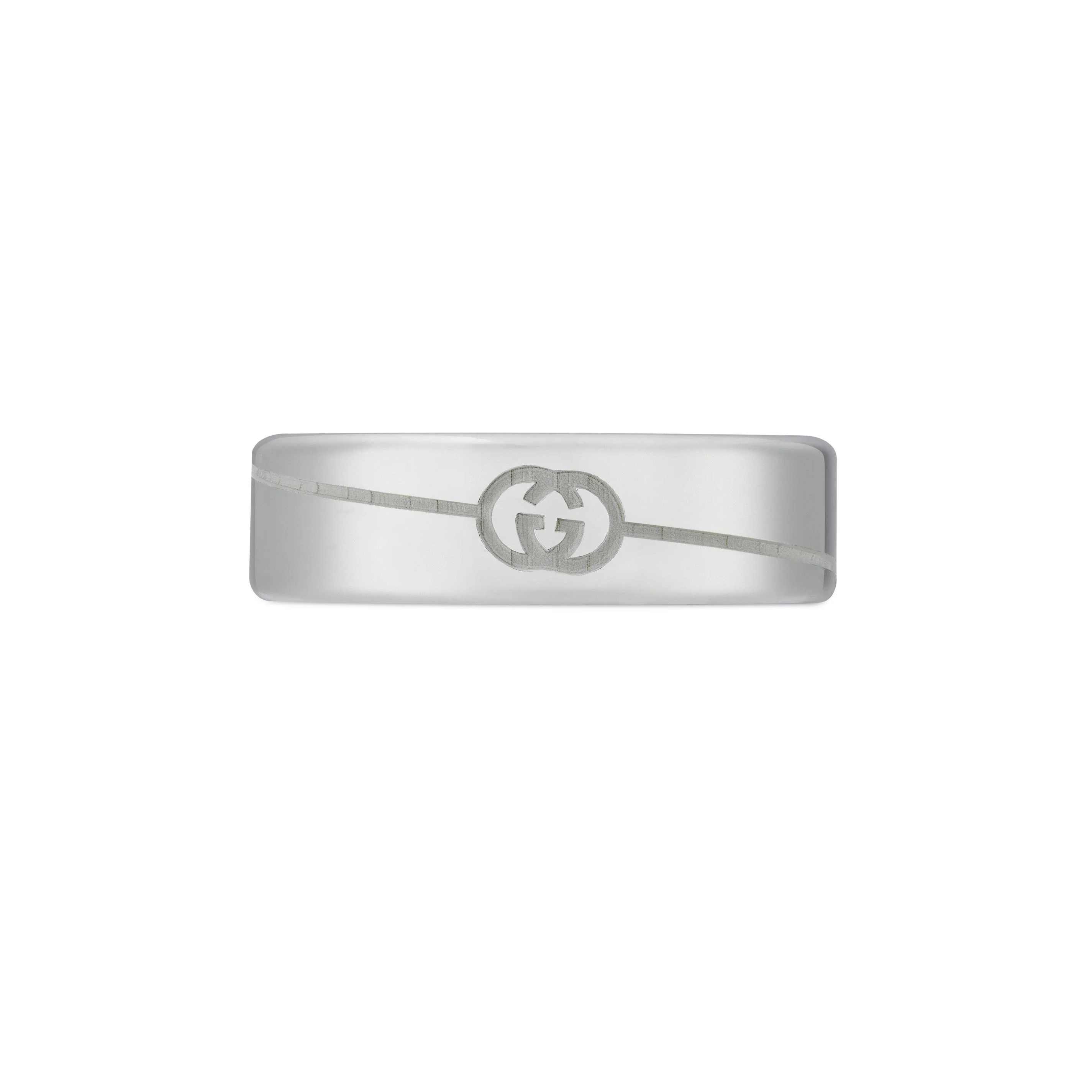 Gucci Interlocking G 6mm Diagonal Silver Ring Size R - Image 2