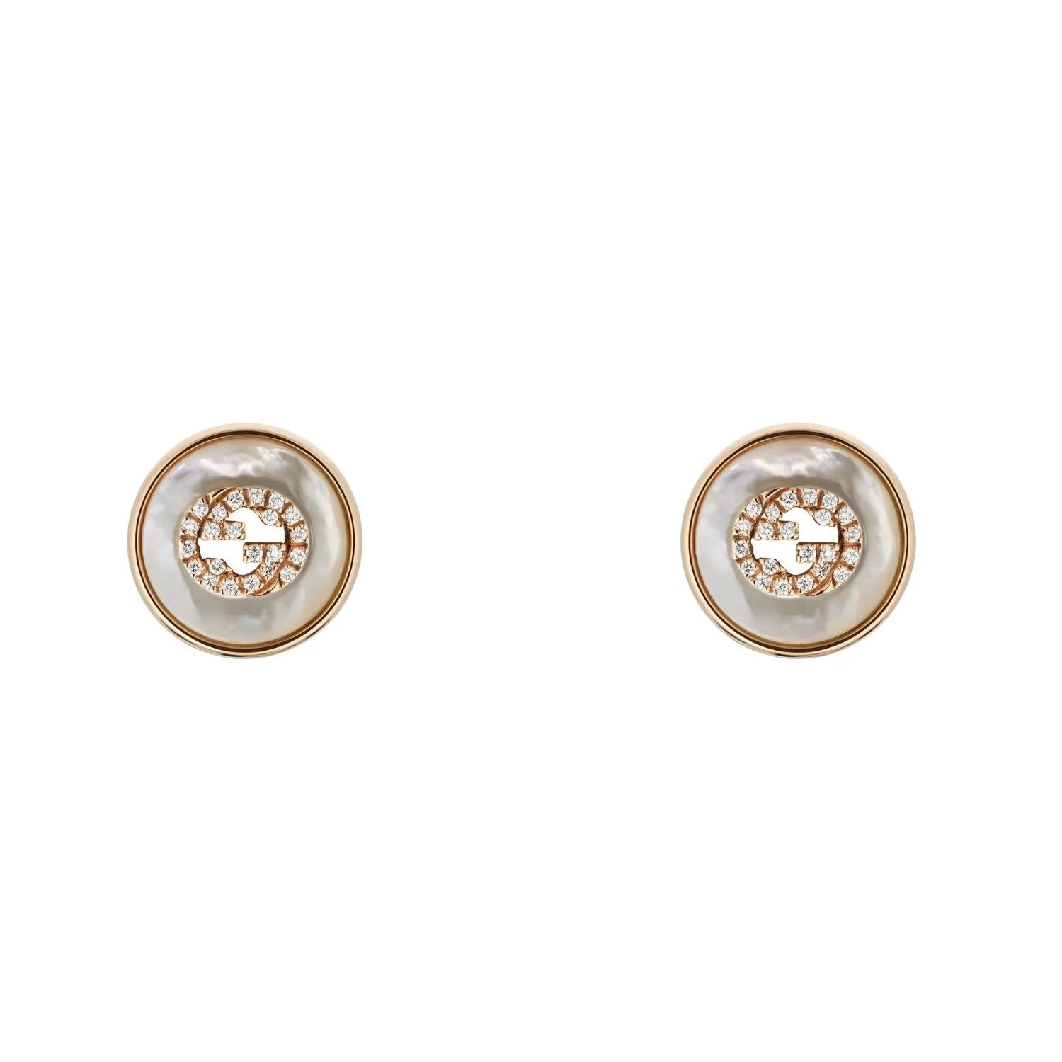 Gucci Interlocking G Mother of Pearl and Diamond 18ct Rose Gold Stud Earrings - Image 4