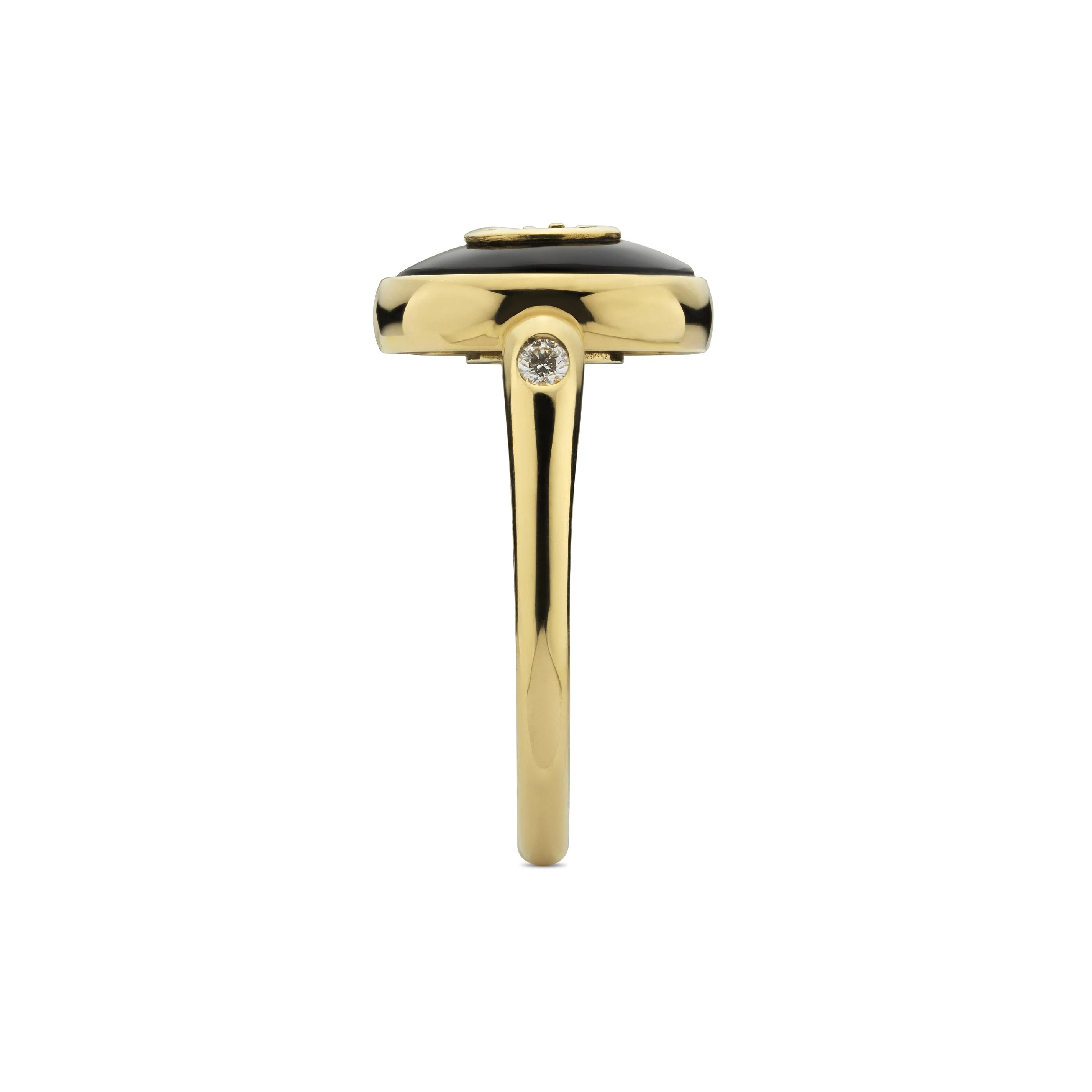 Gucci Interlocking G Onyx and Diamond 18ct Yellow Gold Ring Size Q-R - Image 4