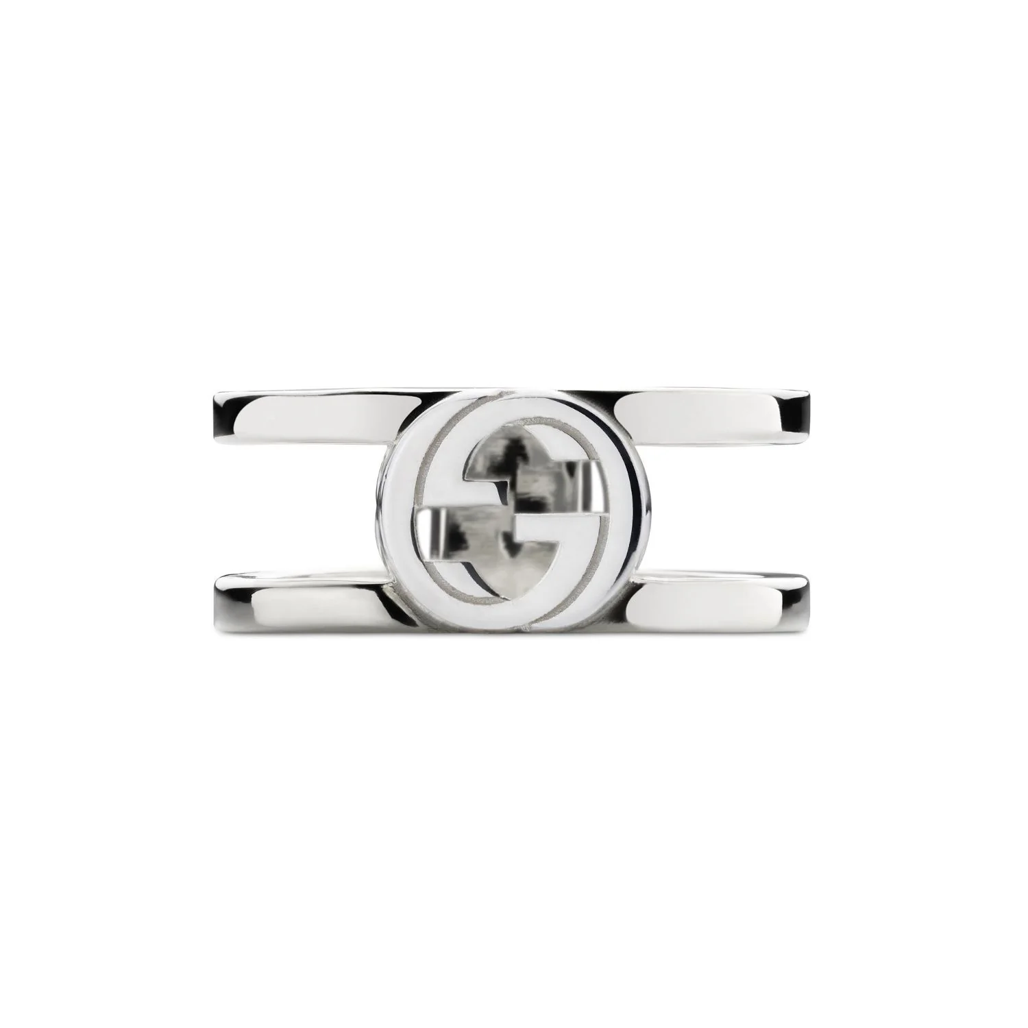 Gucci Interlocking Wide Silver Ring Size R - Image 5