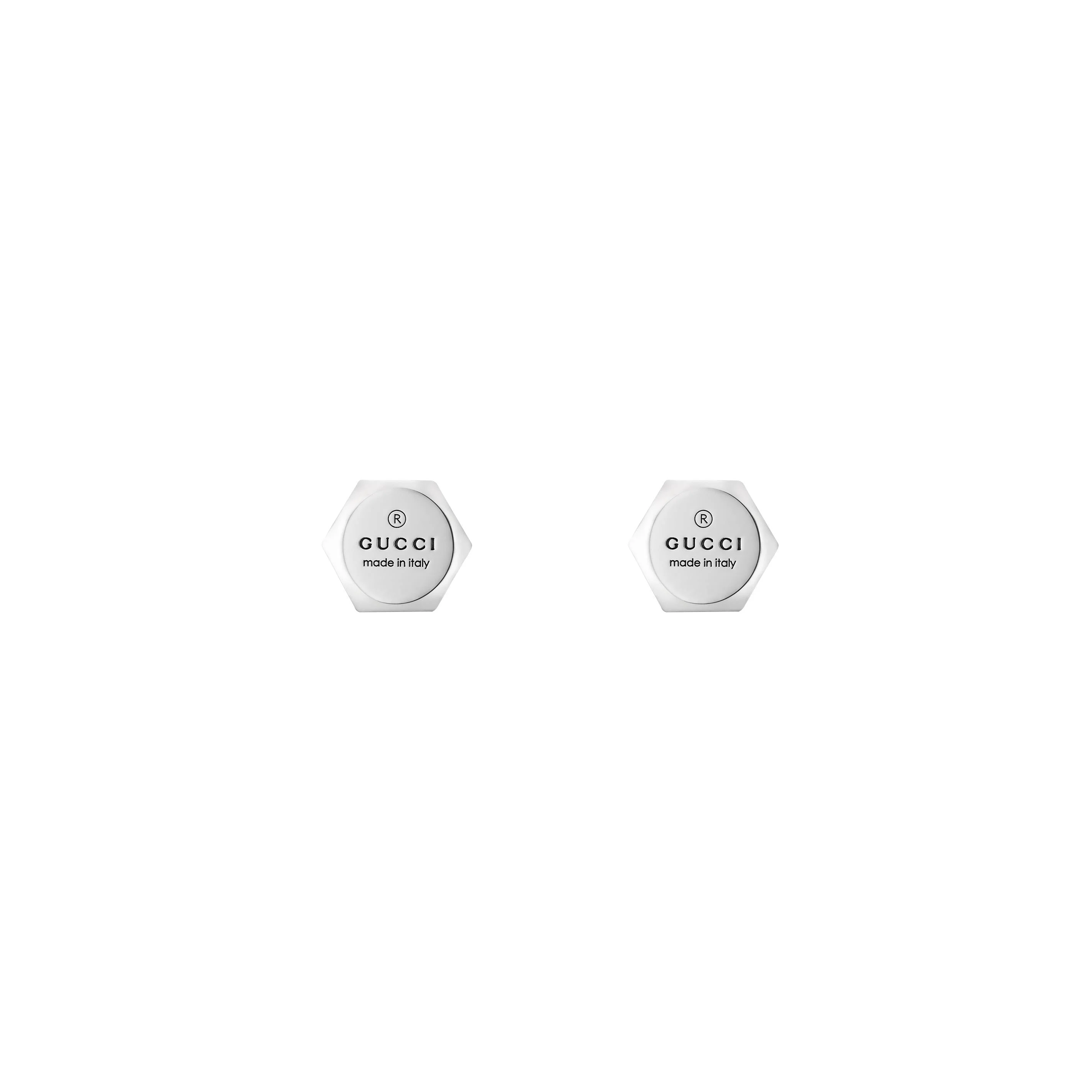 Gucci Trademark Silver Hexagonal Stud Earrings