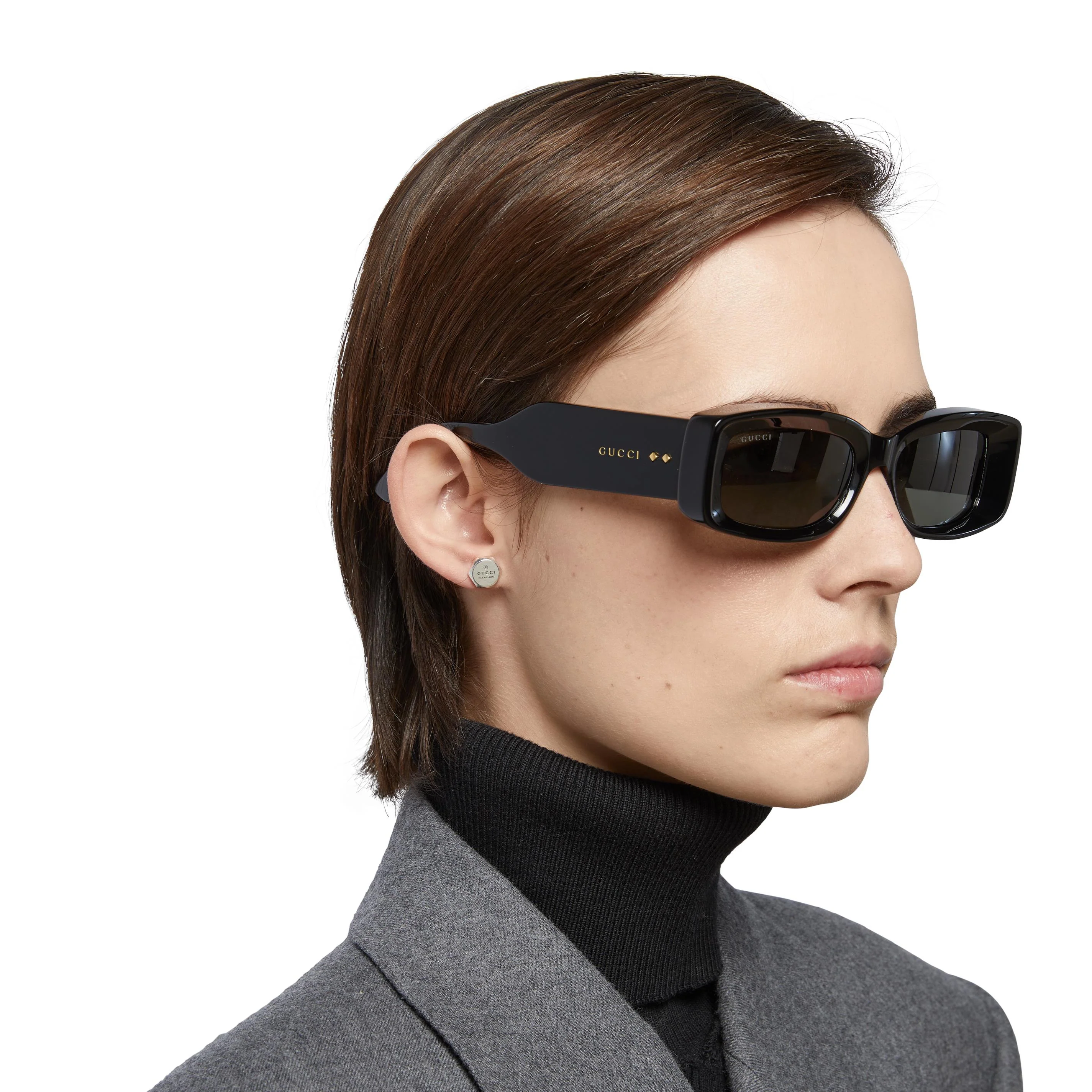 Gucci Trademark Silver Hexagonal Stud Earrings - Image 3