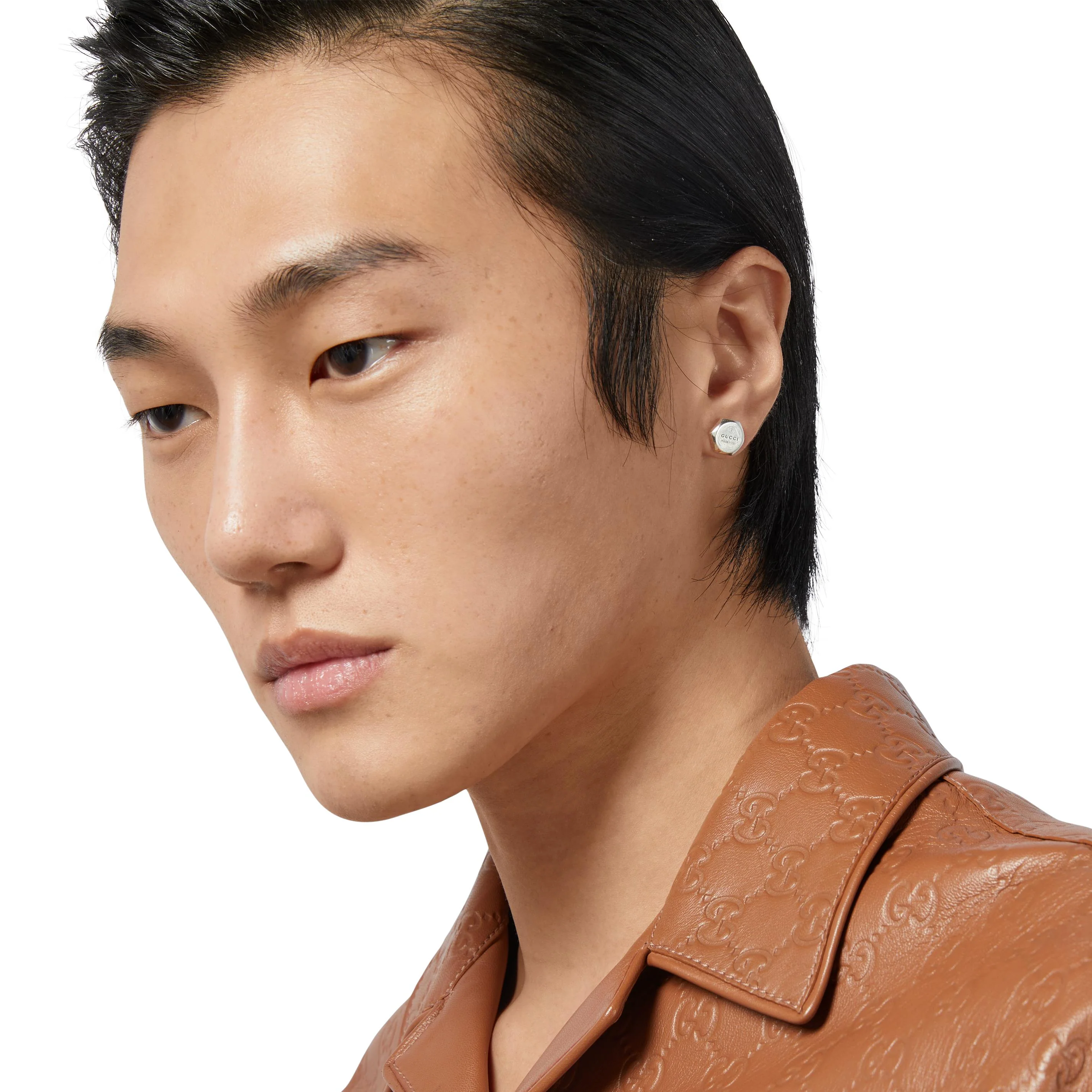 Gucci Trademark Silver Hexagonal Stud Earrings - Image 4