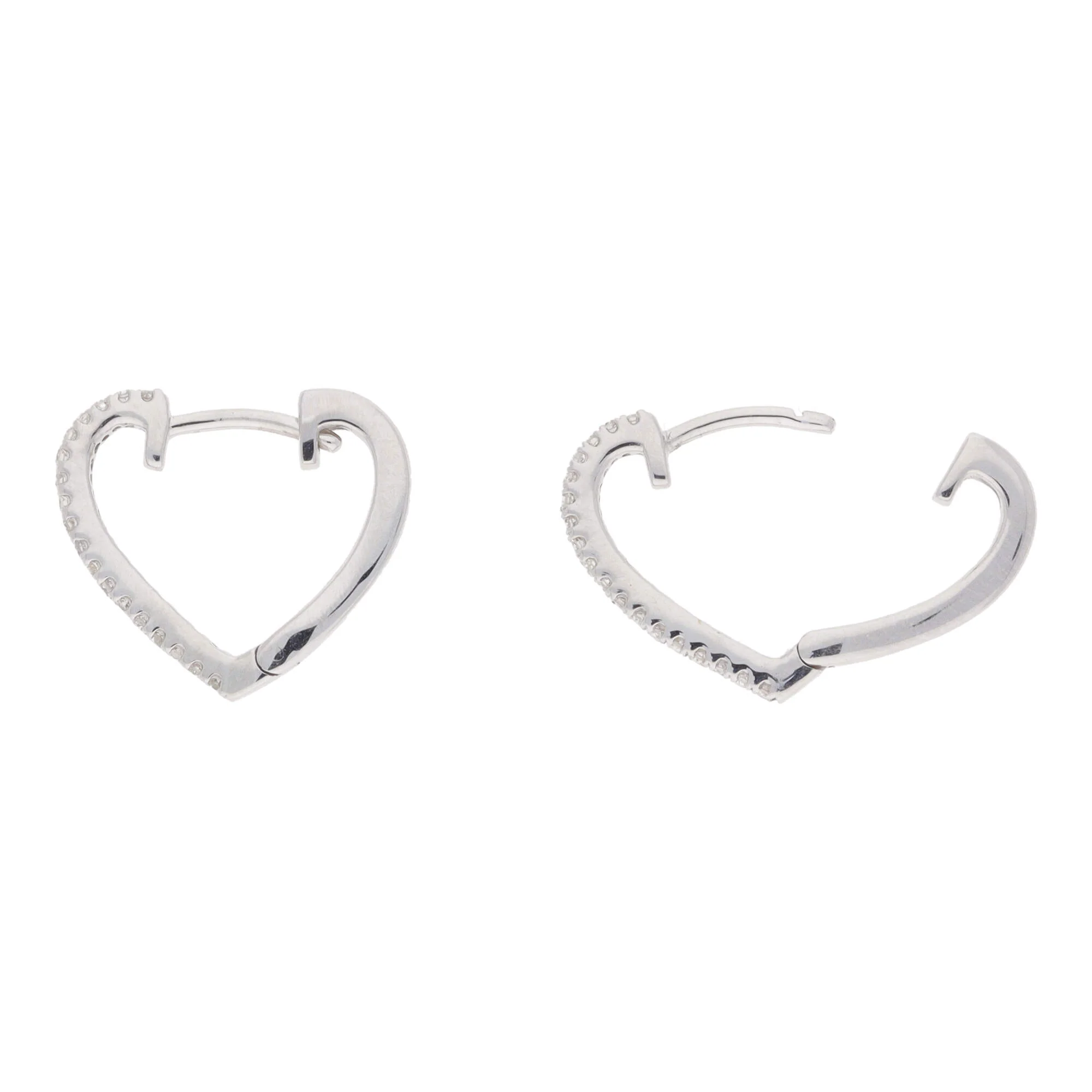 Heart Shaped Diamond 9ct White Gold Hoop Earrings - Image 2