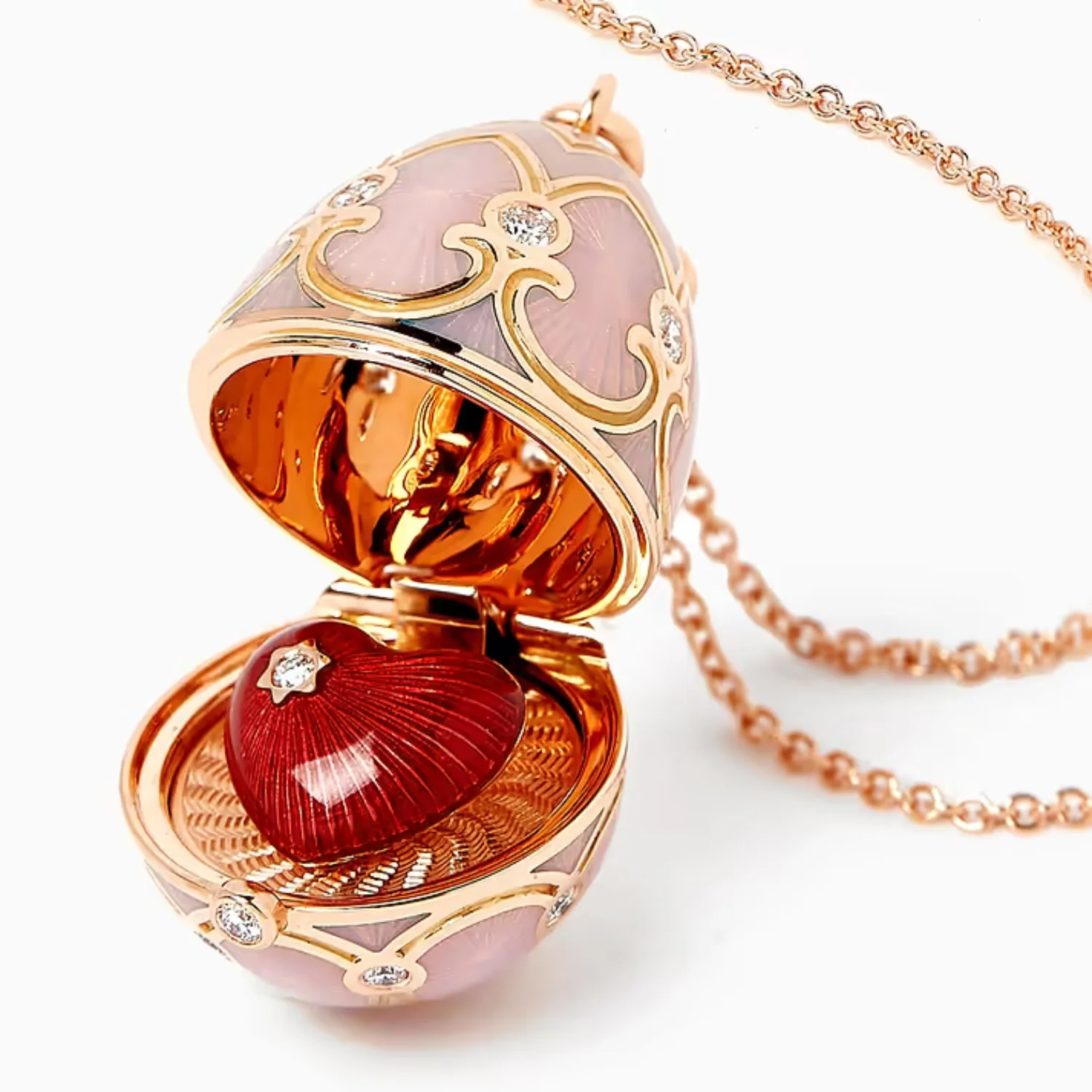 Fabergé Heritage Surprise Heart Pendant 18ct Rose Gold Pink Guilloché Enamel - Image 2