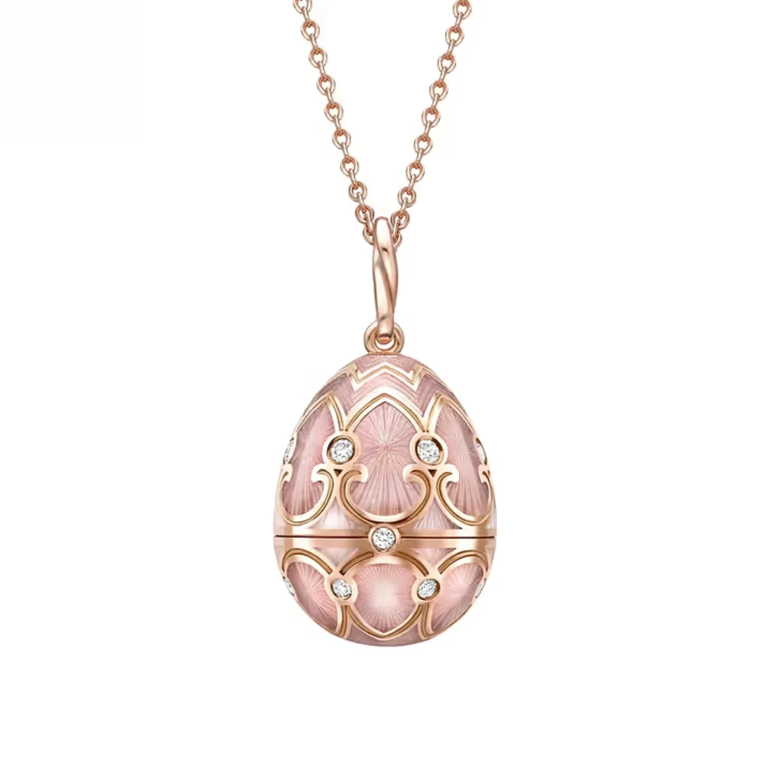Fabergé Heritage Surprise Heart Pendant 18ct Rose Gold Pink Guilloché Enamel - Image 3