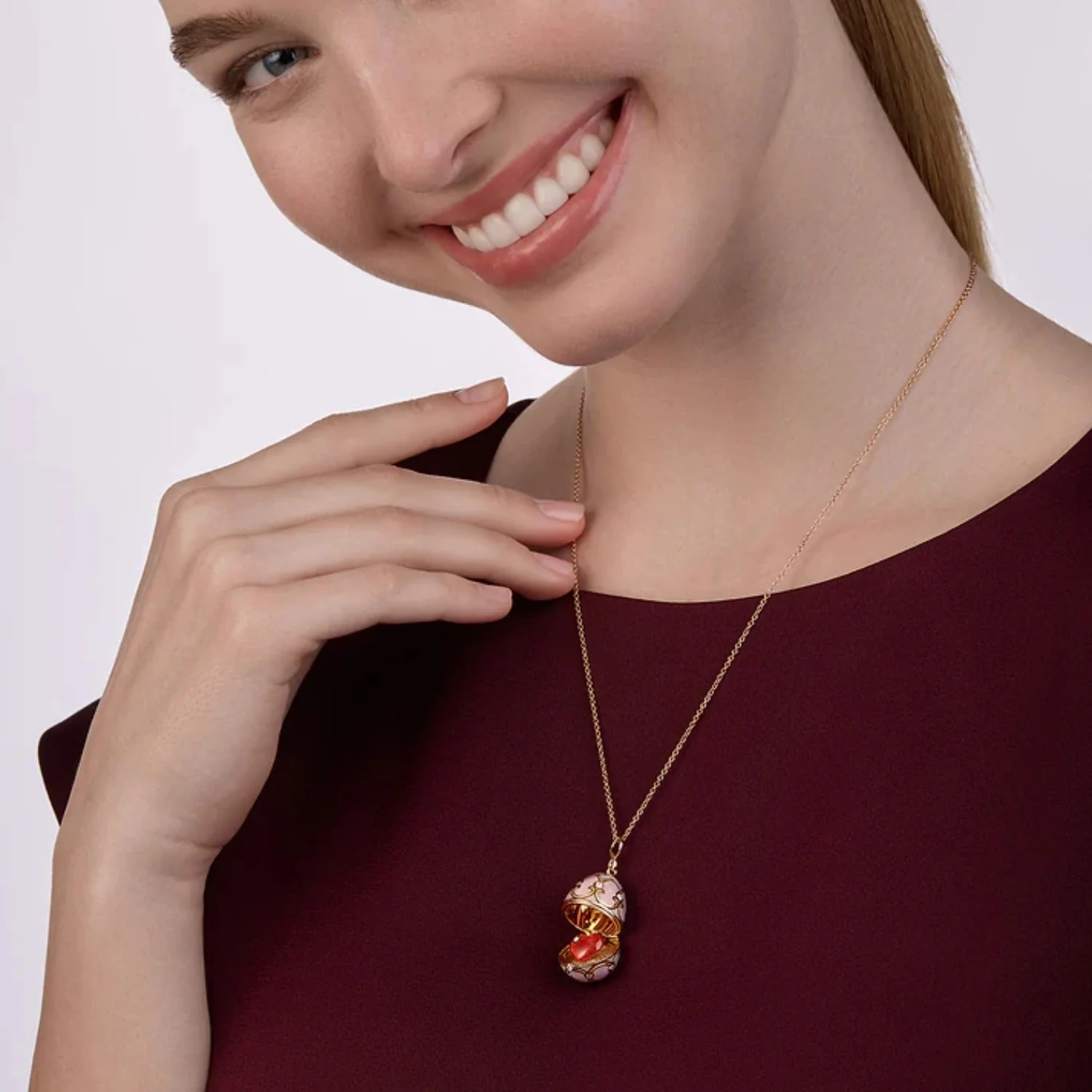Fabergé Heritage Surprise Heart Pendant 18ct Rose Gold Pink Guilloché Enamel - Image 4