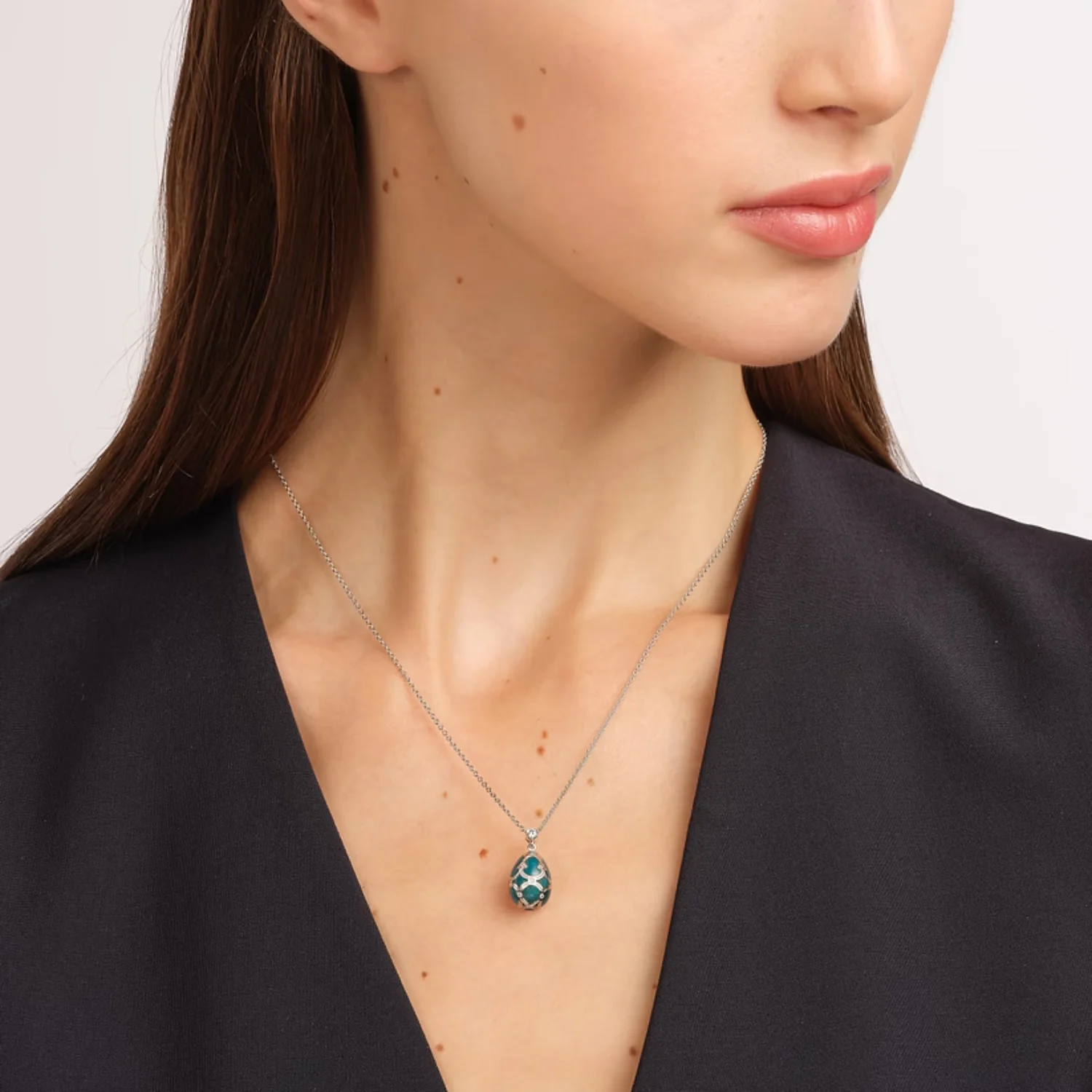 Fabergé Heritage Forever Mini Enamel Egg Pendant 18ct White Gold Teal Guilloché Enamel - Image 5
