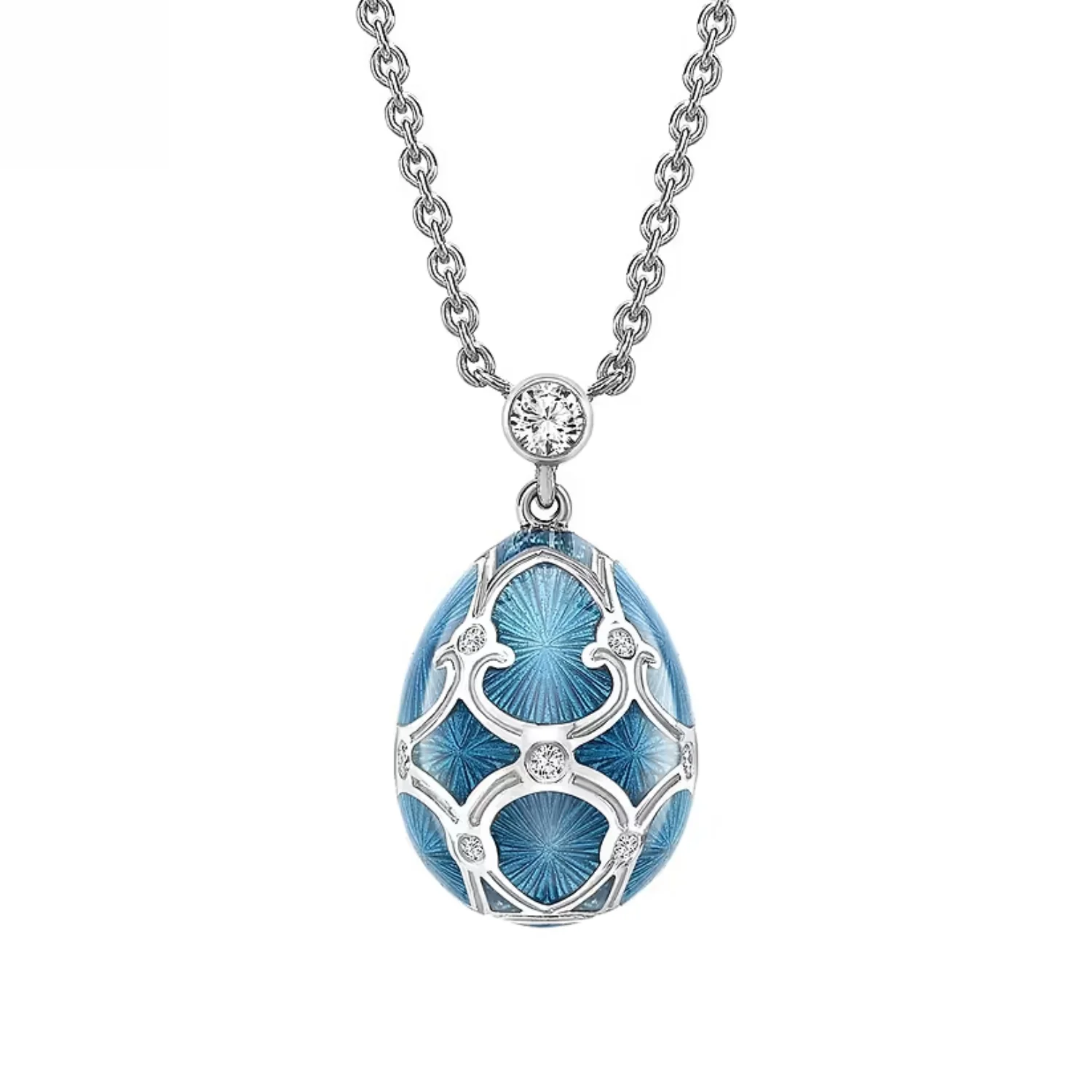 Fabergé Heritage Forever Mini Enamel Egg Pendant 18ct White Gold Teal Guilloché Enamel - Image 6