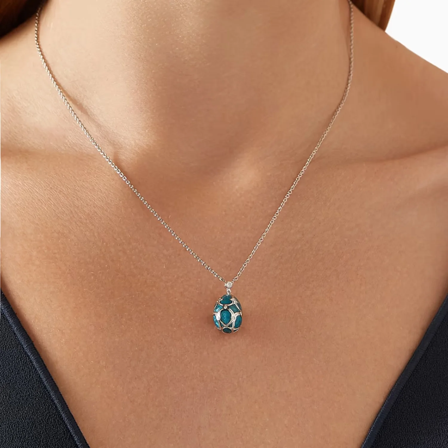Fabergé Heritage Forever Mini Enamel Egg Pendant 18ct White Gold Teal Guilloché Enamel - Image 7
