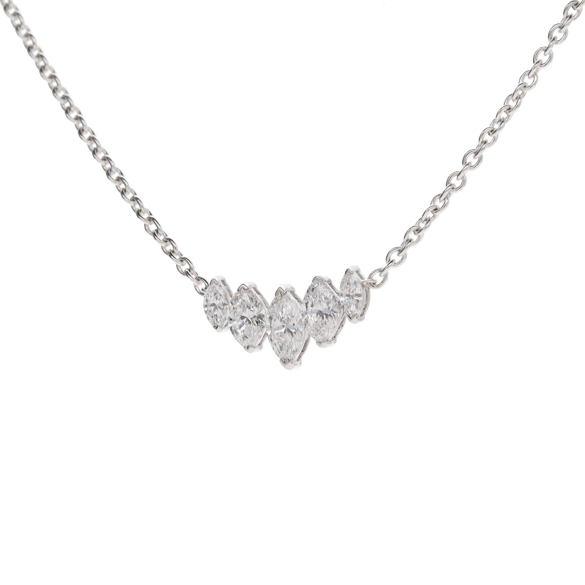 Histoire D'Elle Marquise Diamond 18ct White Gold Graduated Necklace - Image 3