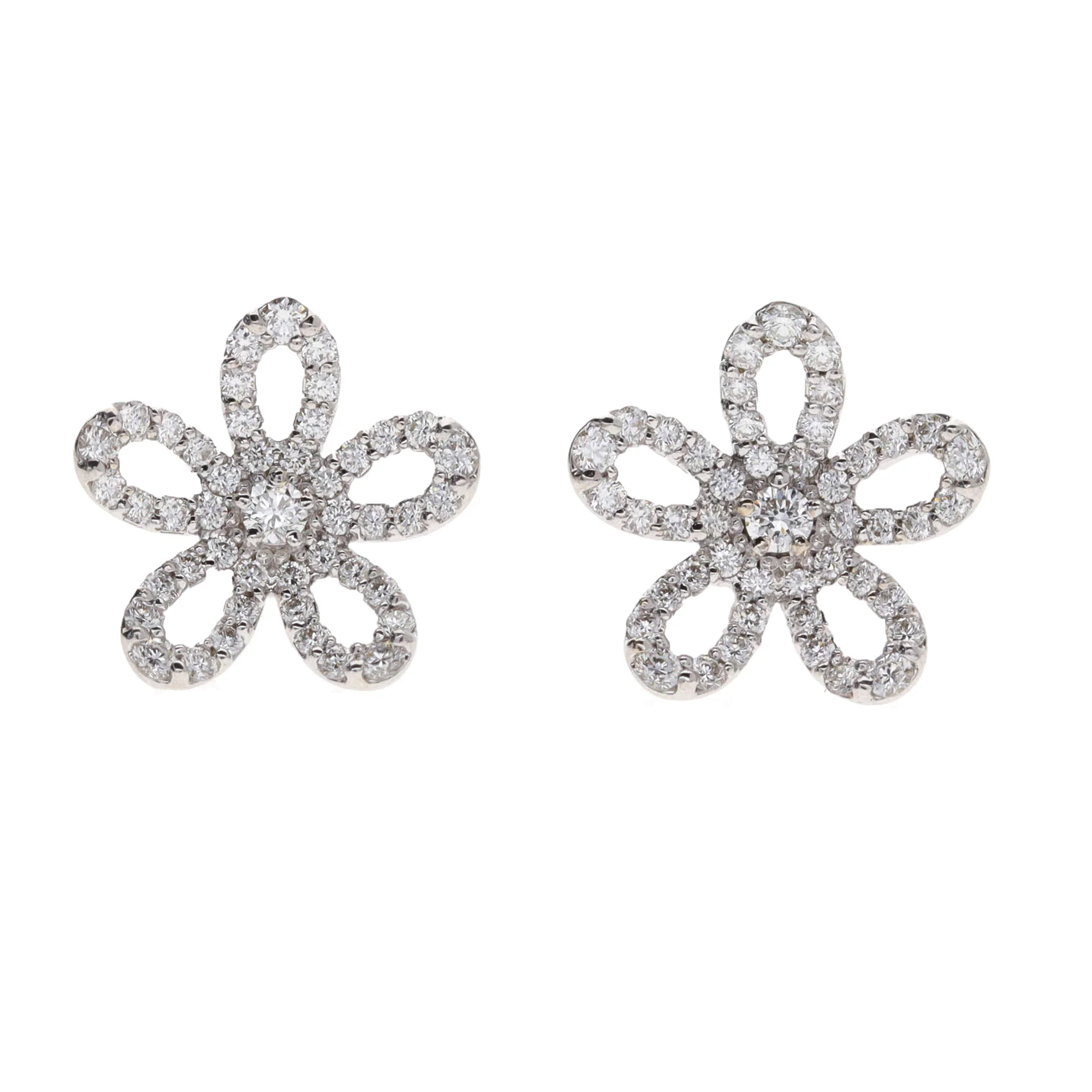 Histoire D'Elle Diamond 18ct White Gold Flower Cluster Stud Earrings