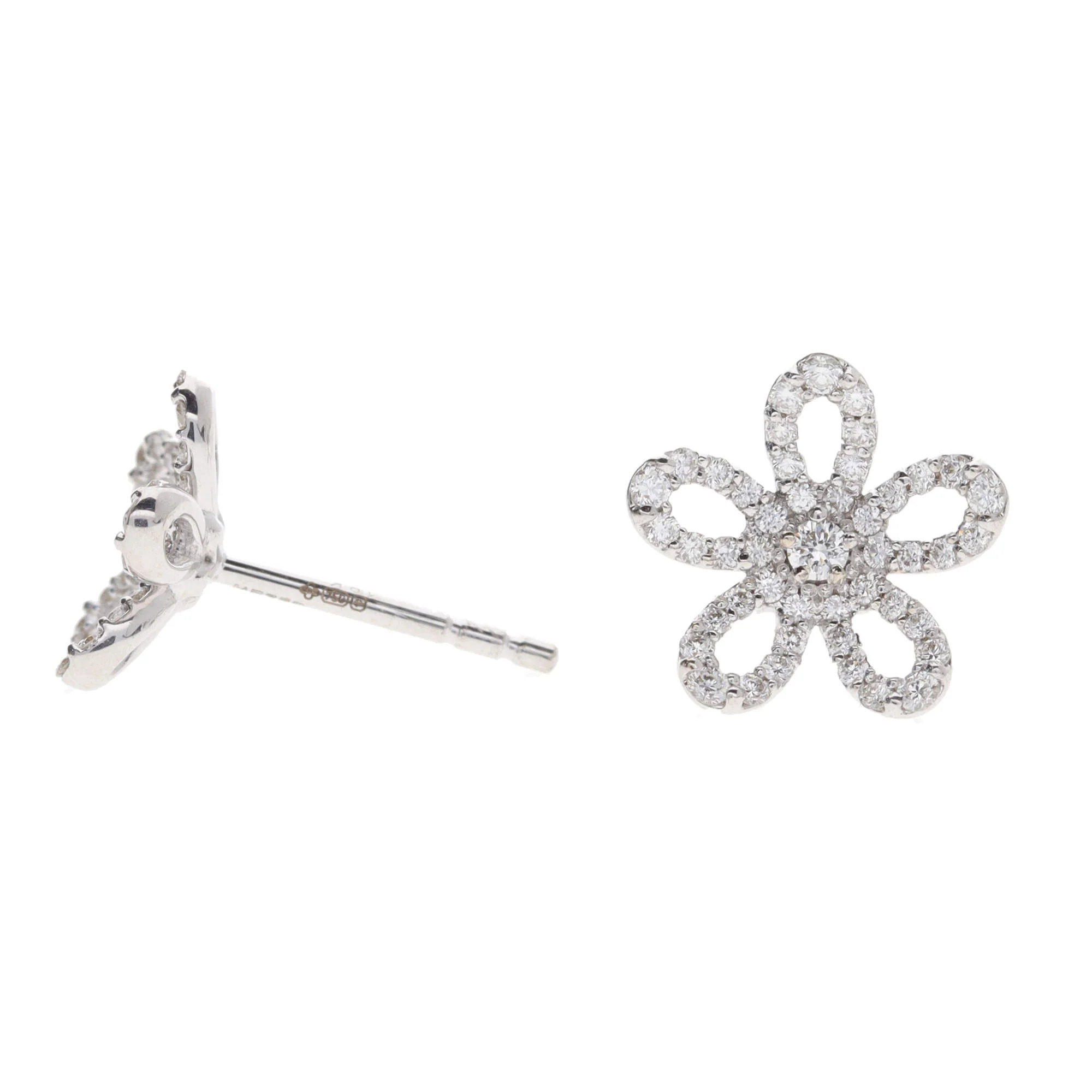 Histoire D'Elle Diamond 18ct White Gold Flower Cluster Stud Earrings - Image 2